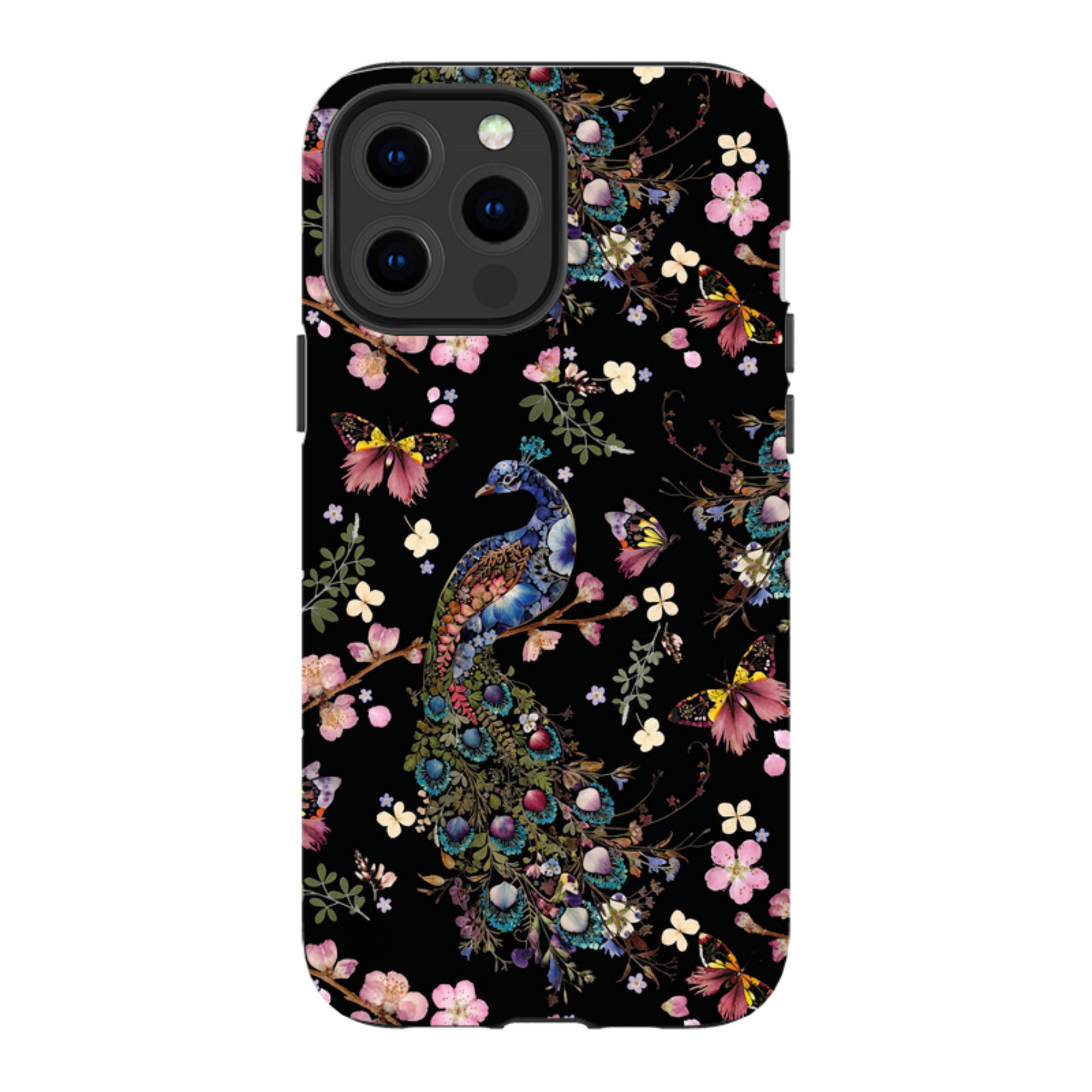 iPhone MagSafe Tough Case -  Peacock and Cherry Blossoms Dark By Helen Ahpornsiri