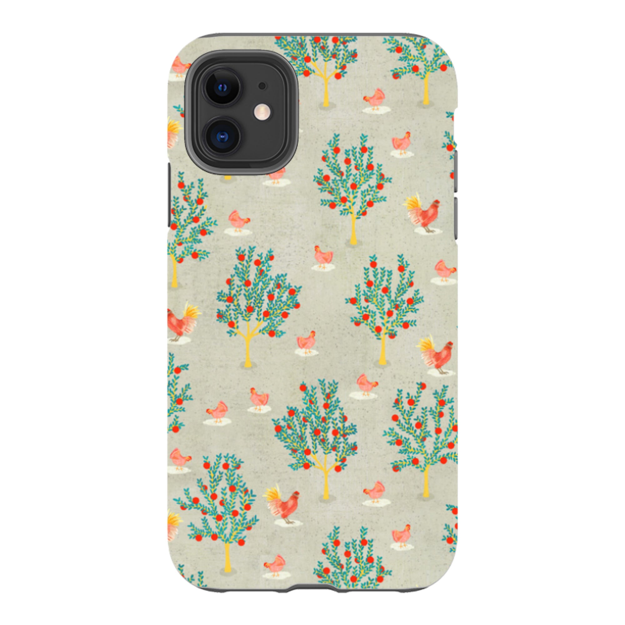 iPhone Tough Case - Apple Trees and Chickens Grey By Katherine Quinn