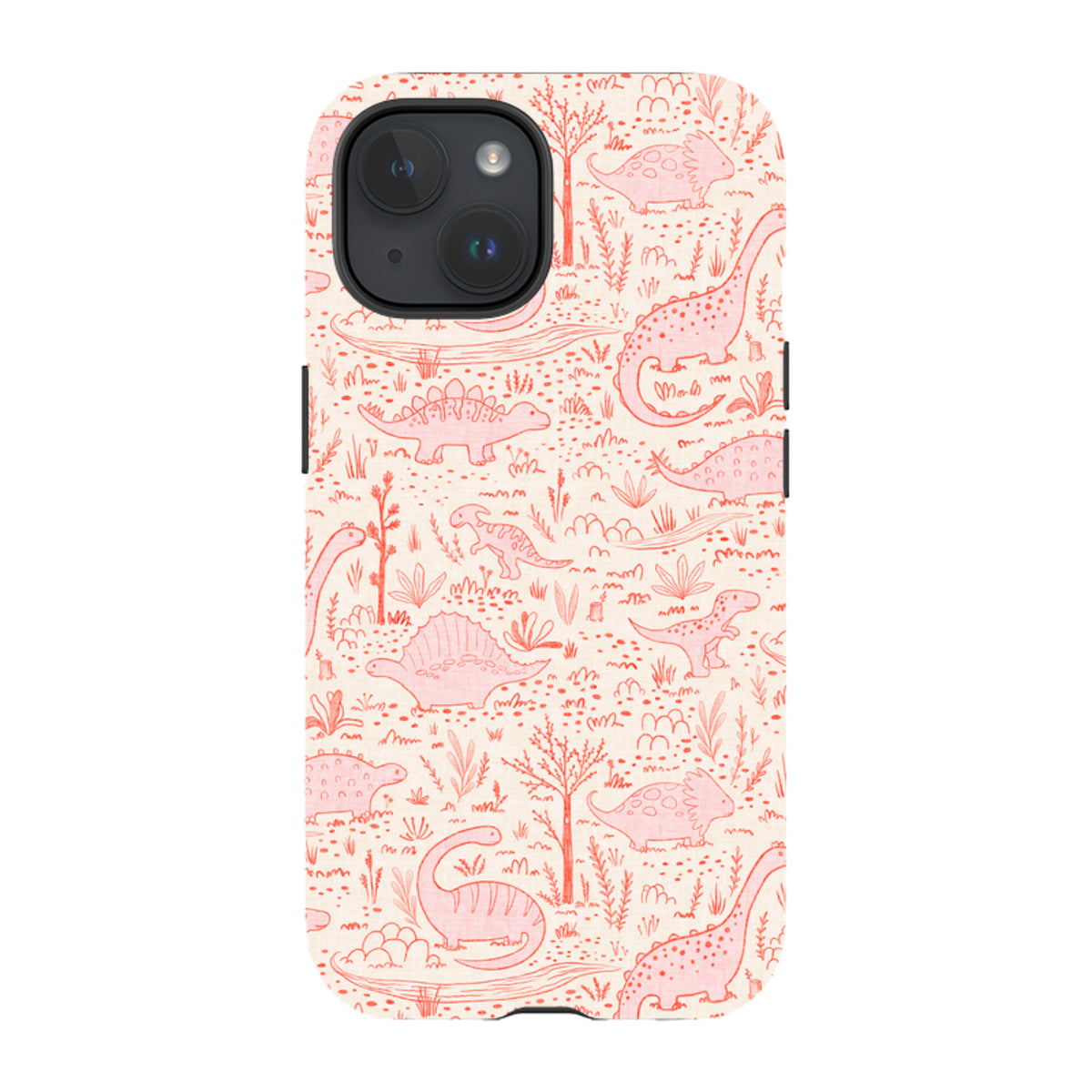 iPhone Tough Case - Dinosaur line Red and Pink By Katherine Quinn