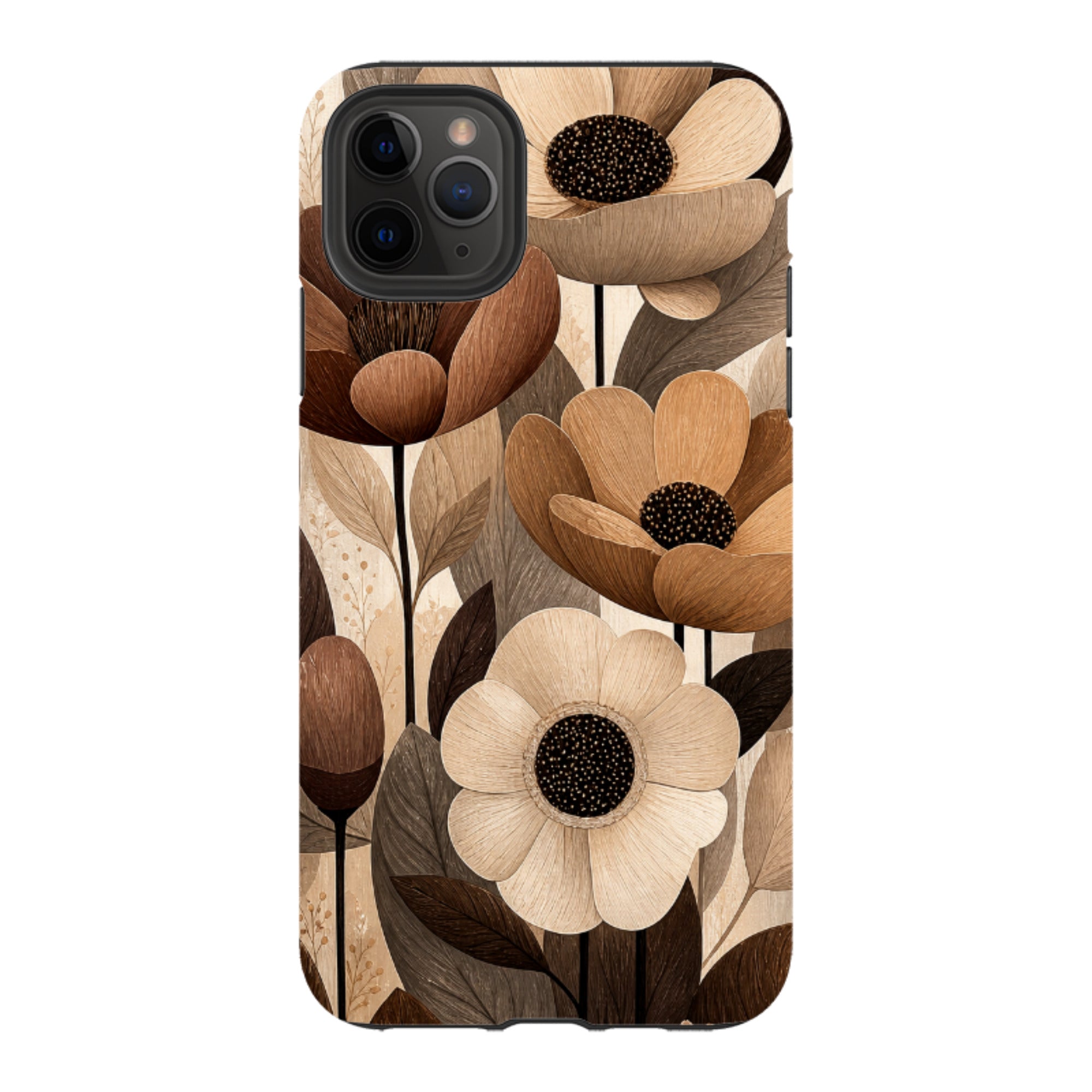 iPhone Tough Case - Chocolate Woodgrain Floral