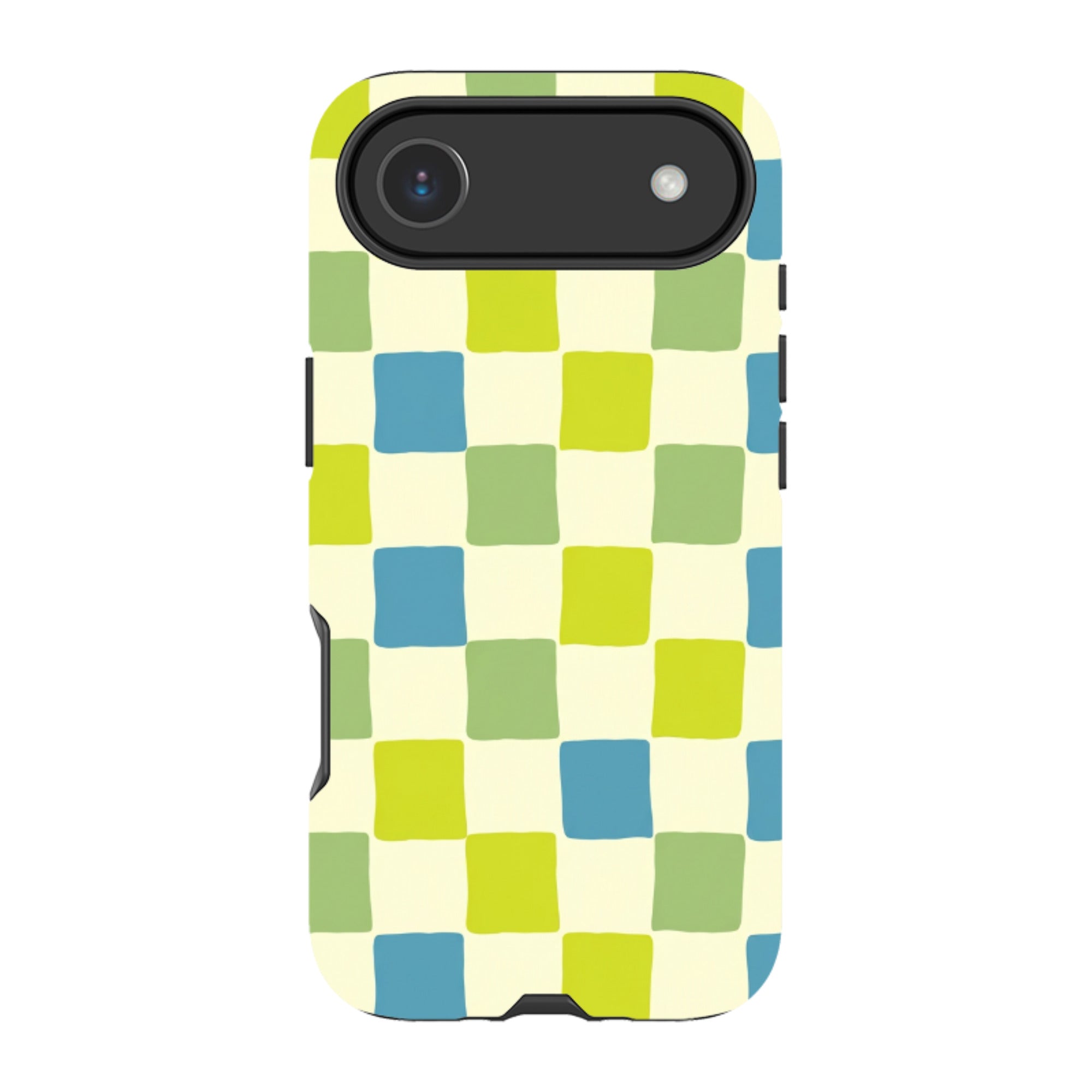 iPhone Tough Case - Lime Green & Blue Checkerboard