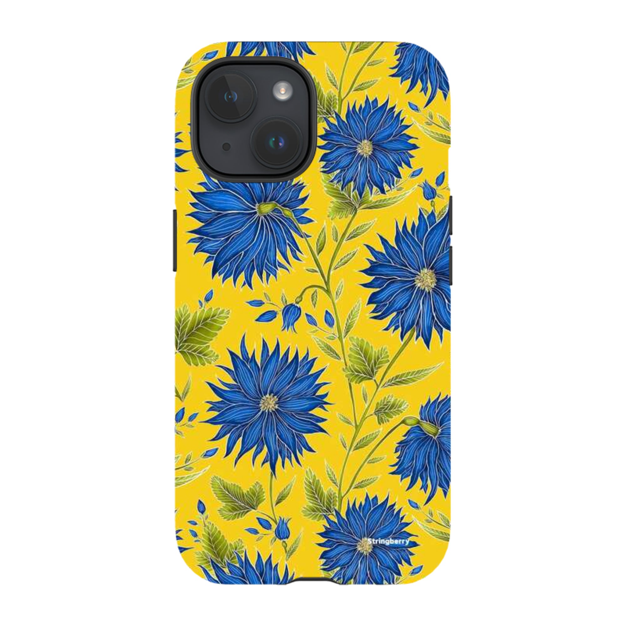 iPhone MagSafe Tough Case - Blue Flowers Yellow By Catherine Rowe