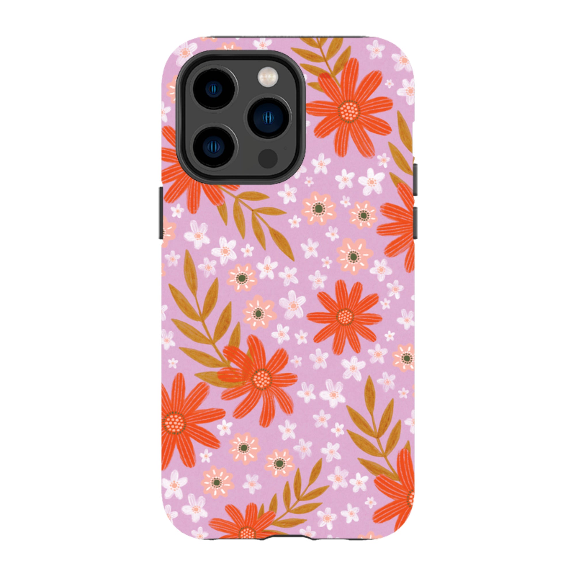 iPhone Tough Case - Lilac and Red Floral Pattern By Lee Foster Wilson