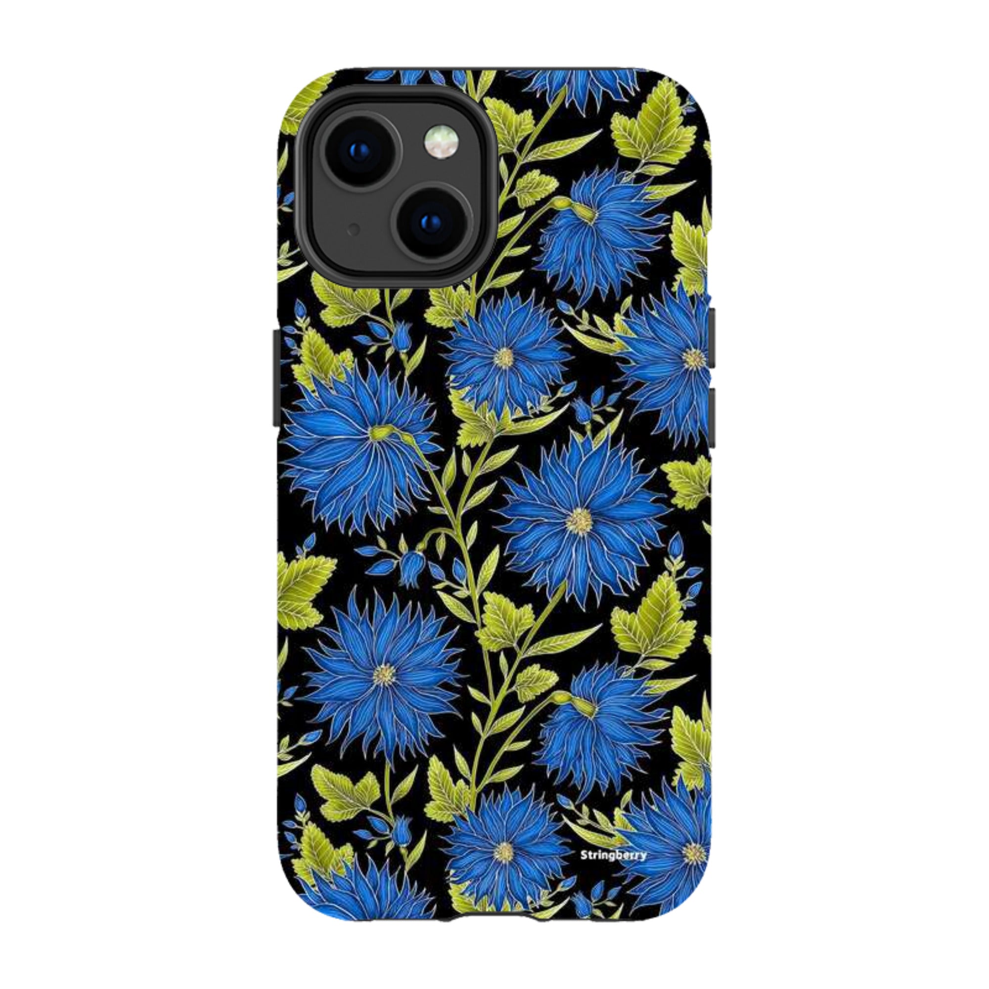 iPhone MagSafe Tough Case - Blue Flowers Black By Catherine Rowe