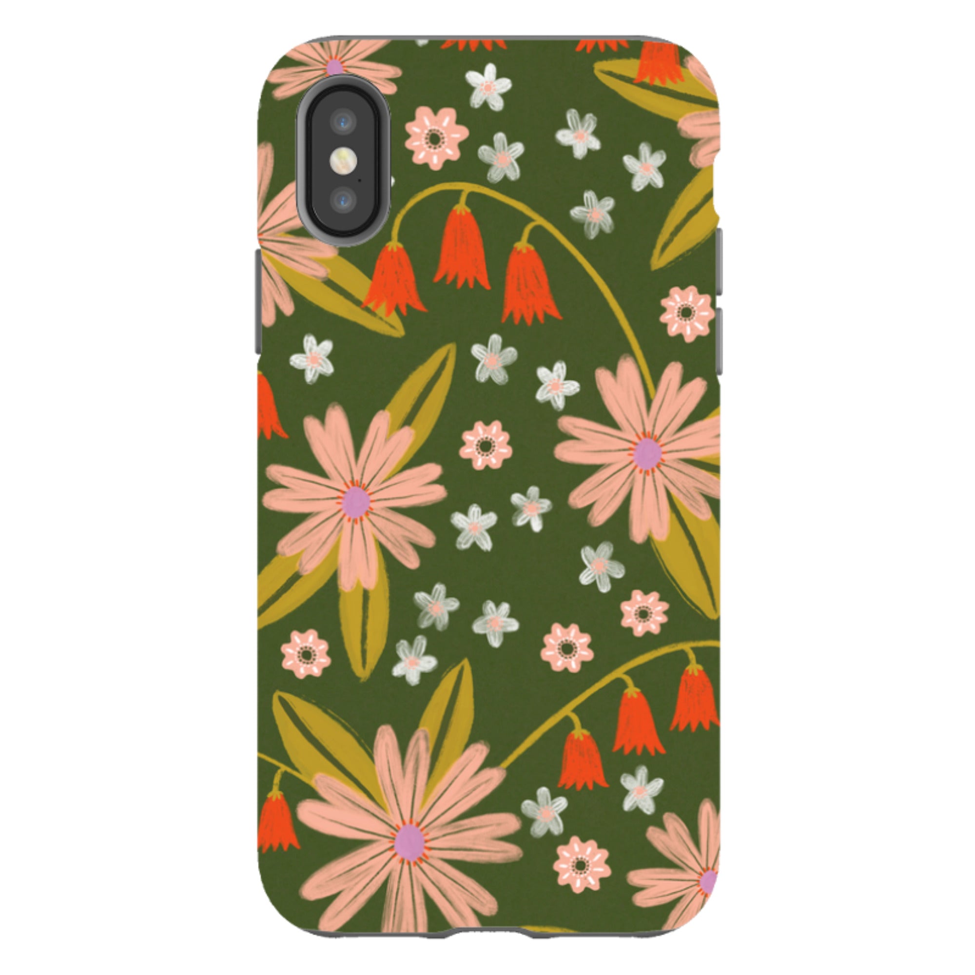 iPhone Tough Case - Red and Green Floral Pattern By Lee Foster Wilson
