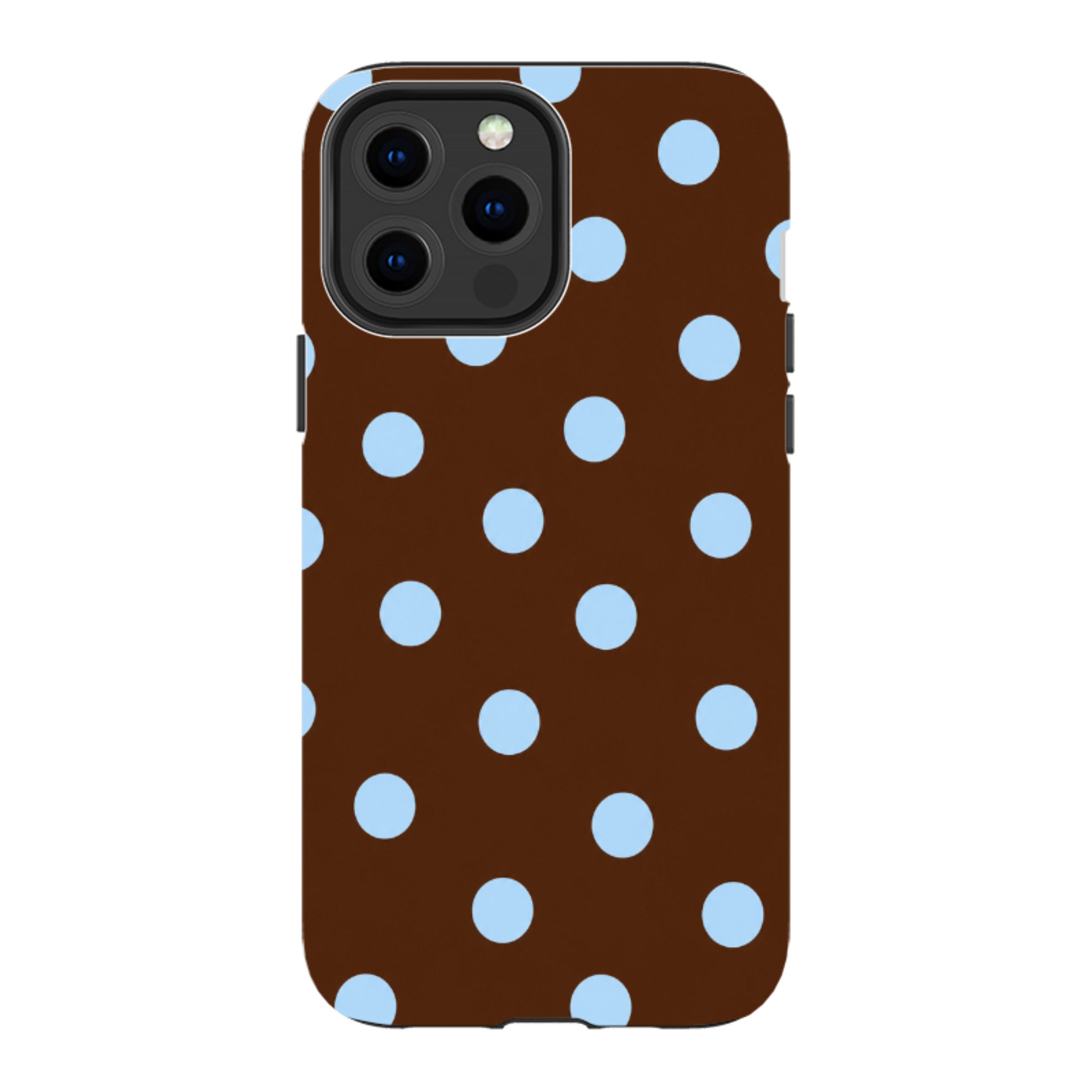 iPhone Tough Case - Chocolate Brown & Baby Blue Polka Dot
