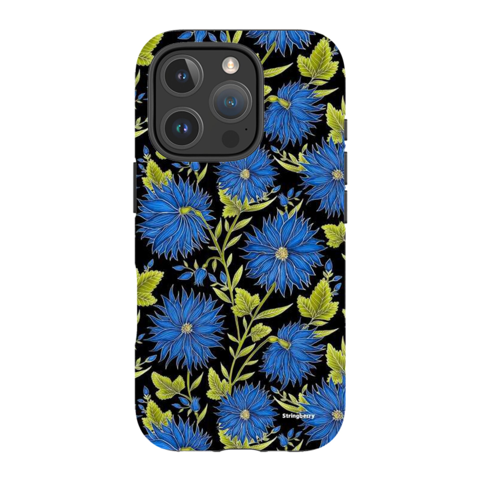 iPhone MagSafe Tough Case - Blue Flowers Black By Catherine Rowe