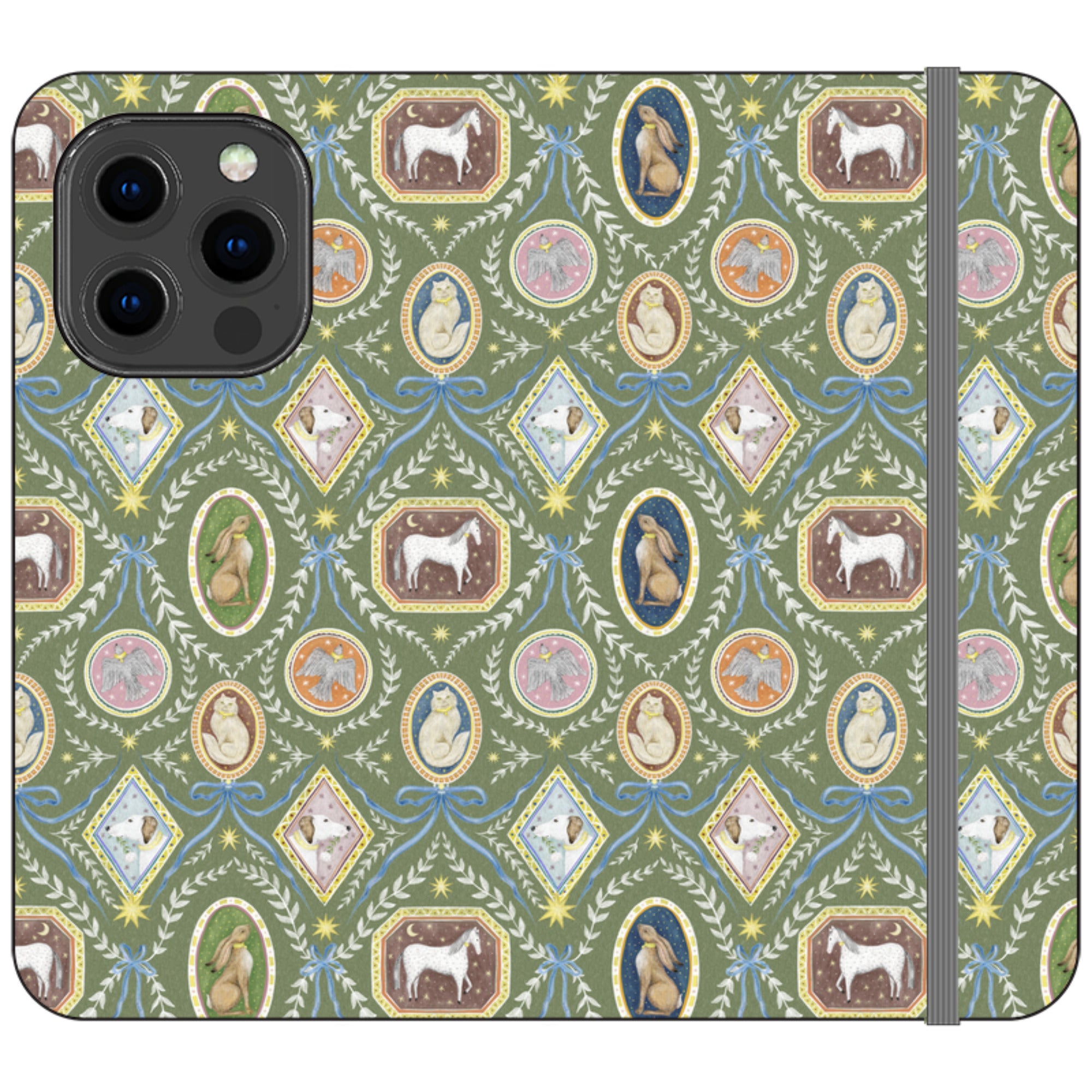 Charleston Moss Green Wallet Case By Catherine Rowe