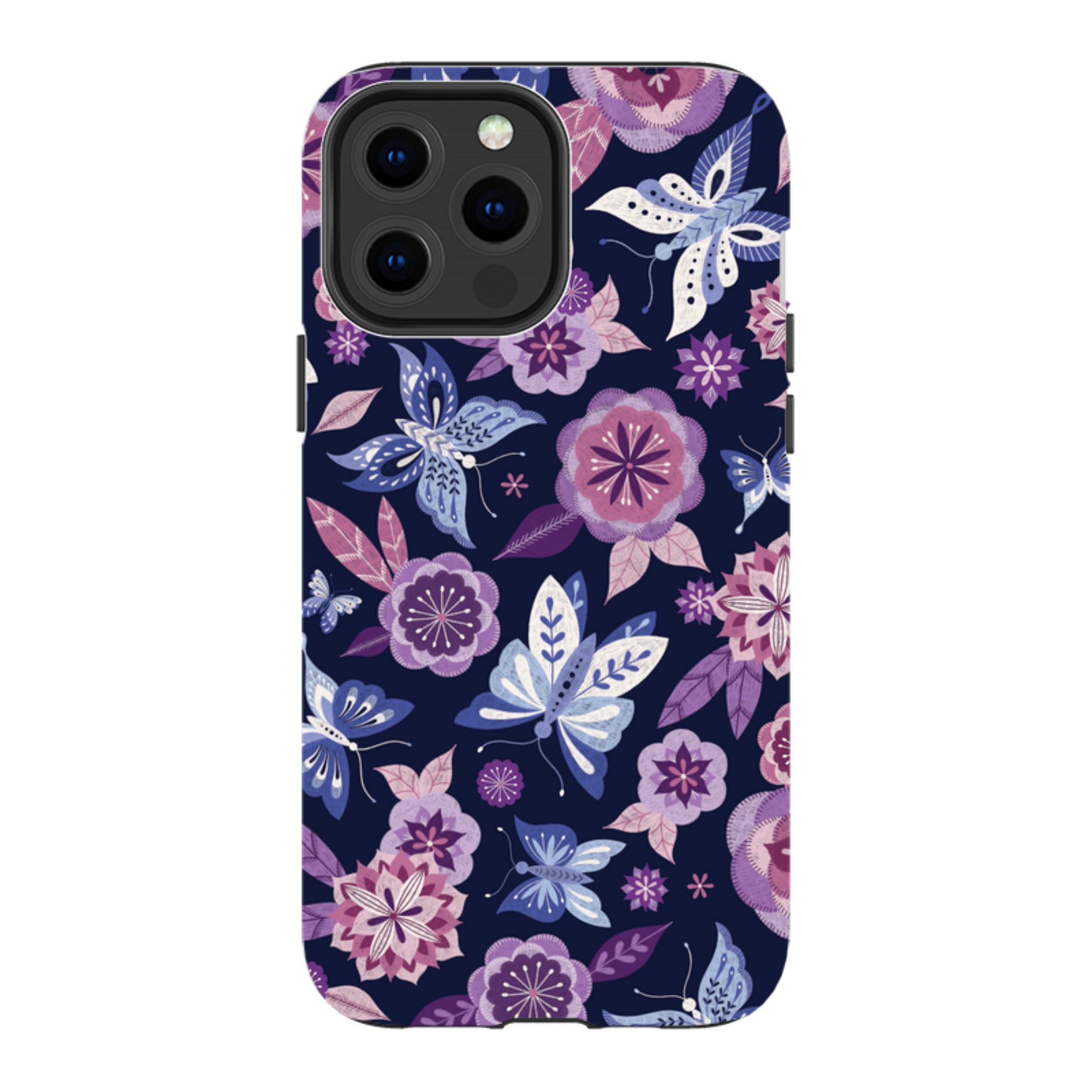 iPhone Tough Case - Butterfly Blooms Navy By Jenny Zemanek
