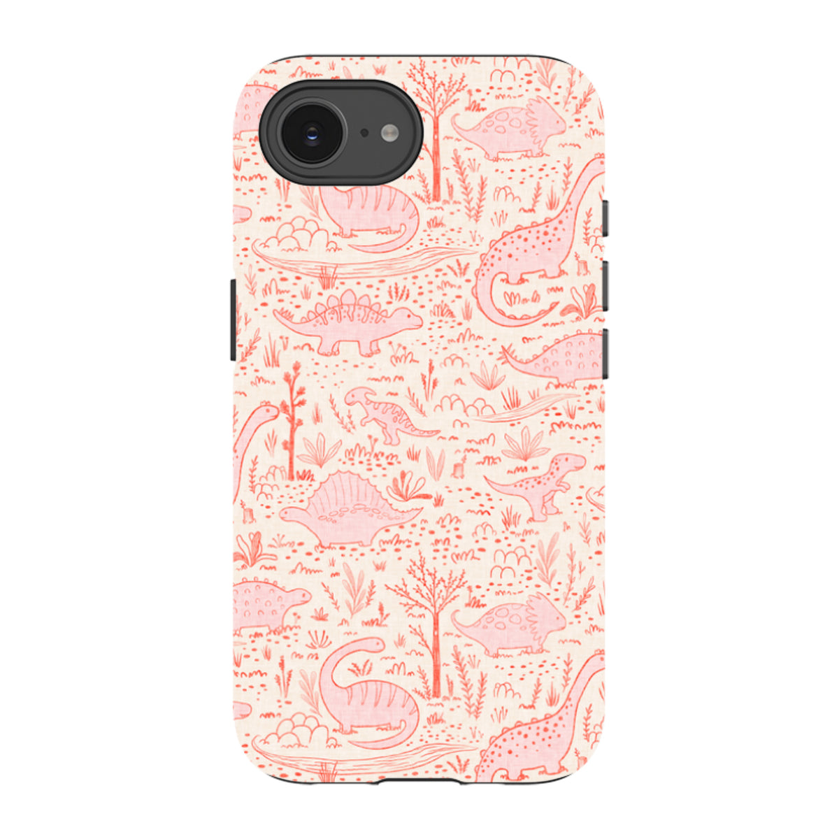 iPhone Tough Case - Dinosaur line Red and Pink By Katherine Quinn