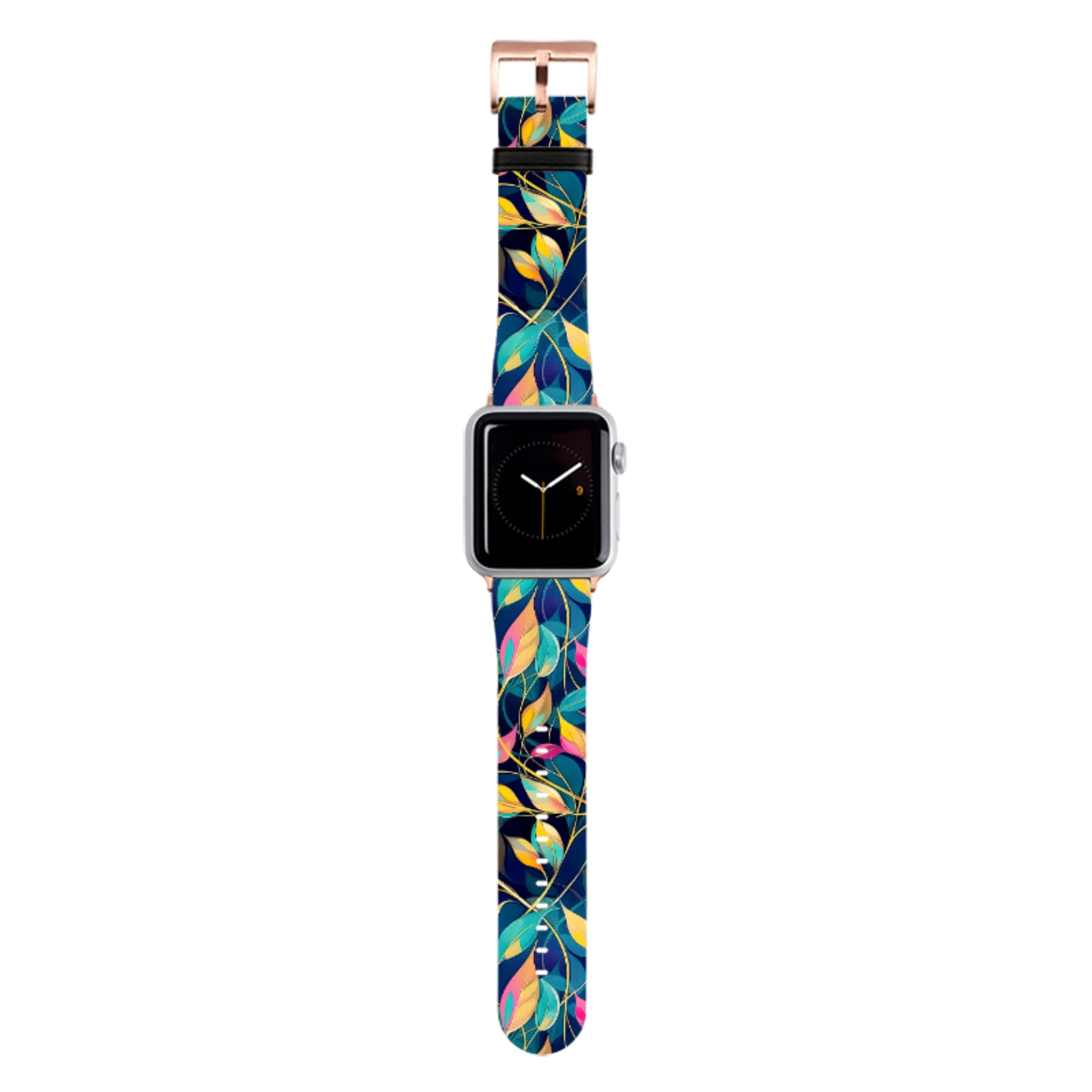 Pink and Teal Leaves Apple Watch Strap
