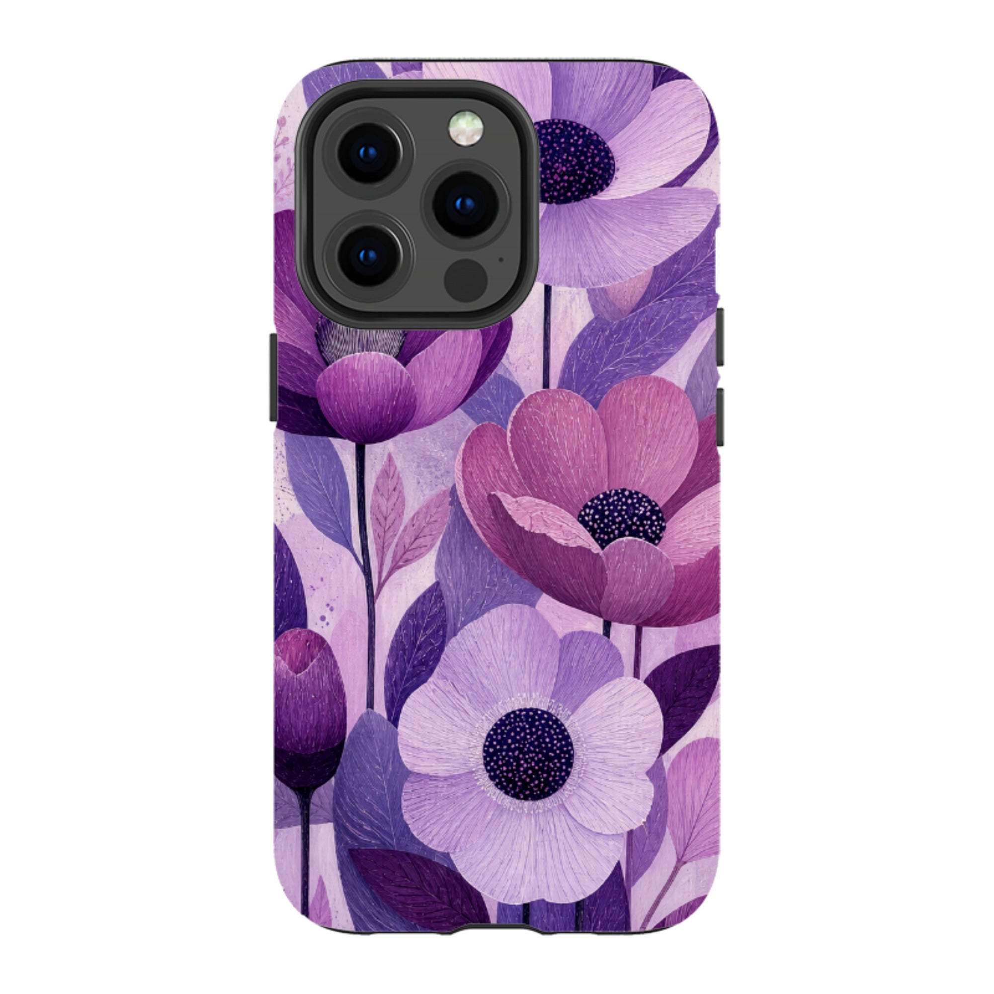 iPhone MagSafe Tough Case - Purple Woodgrain Floral