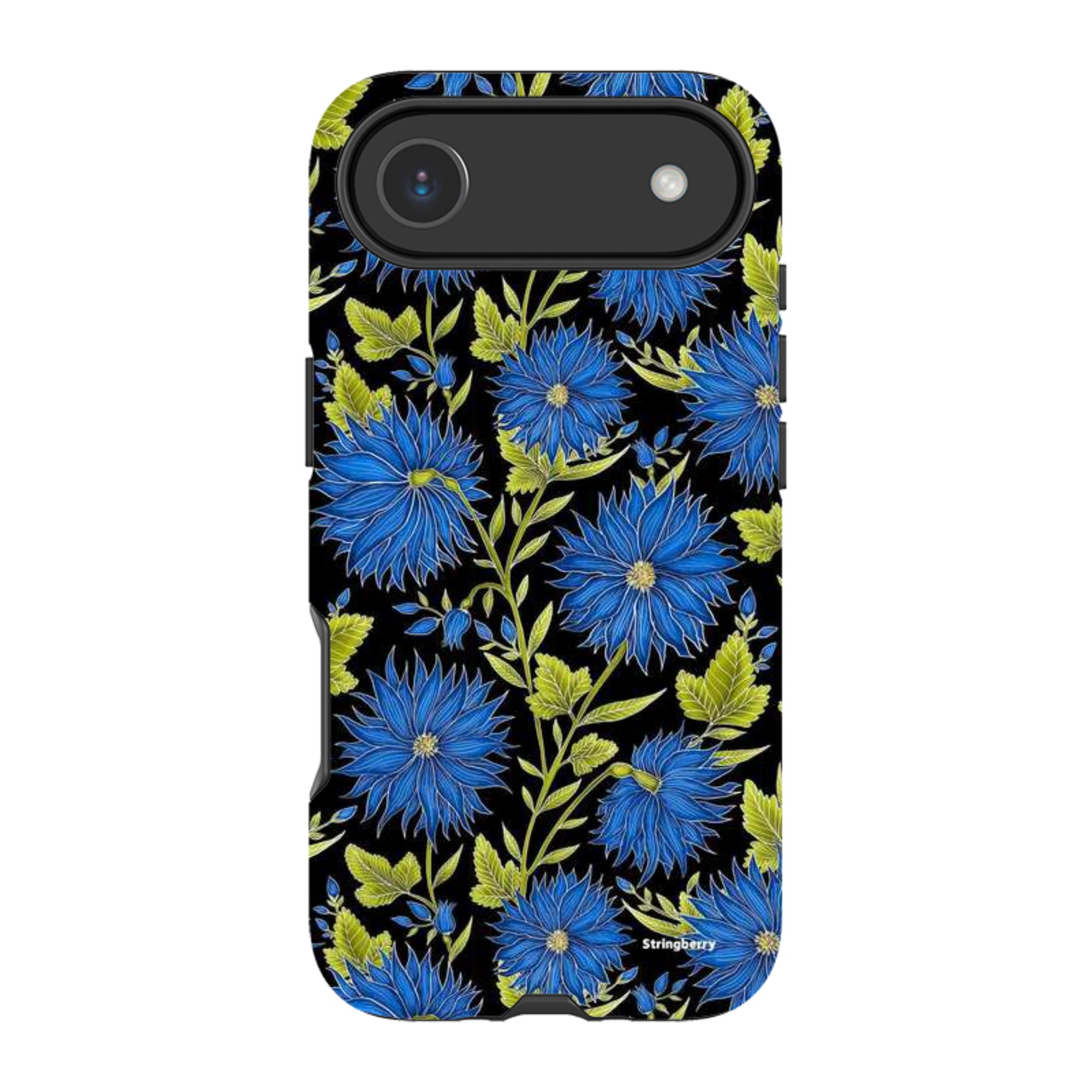 iPhone MagSafe Tough Case - Blue Flowers Black By Catherine Rowe