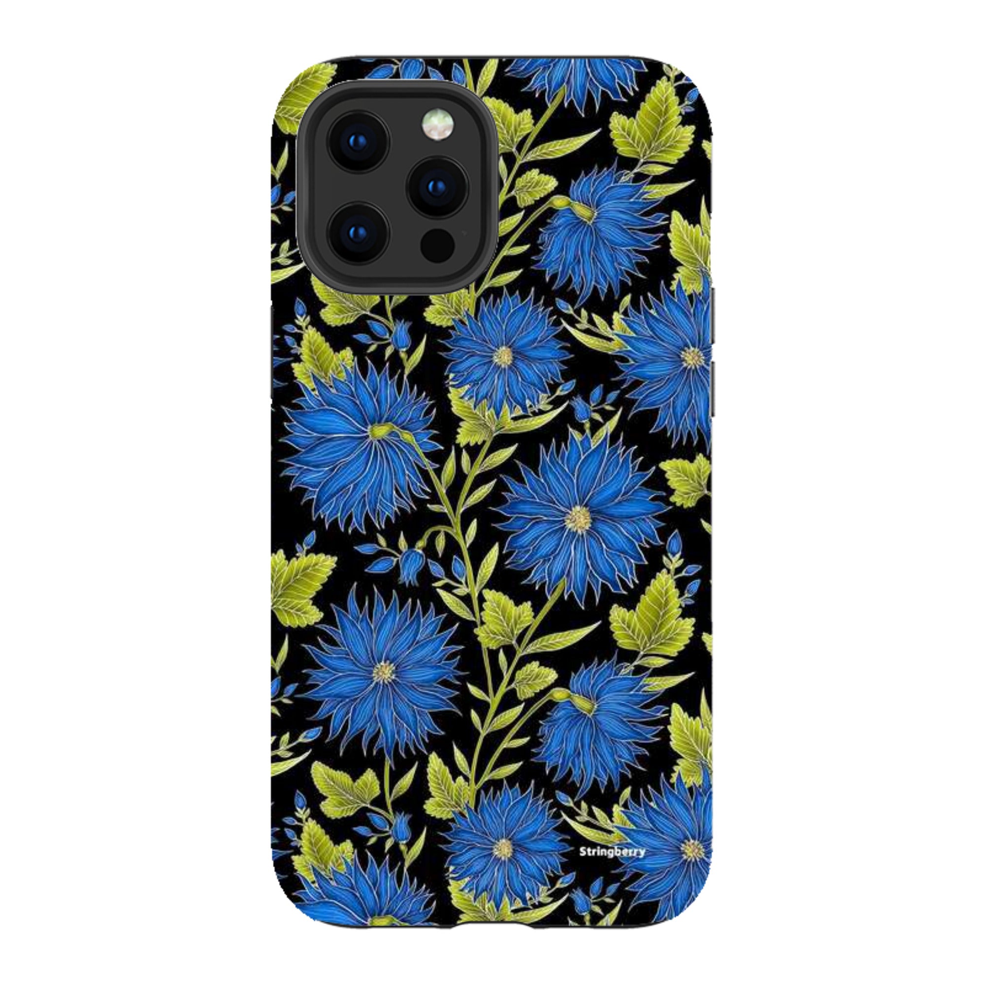 iPhone Tough Case - Blue Flowers Black By Catherine Rowe