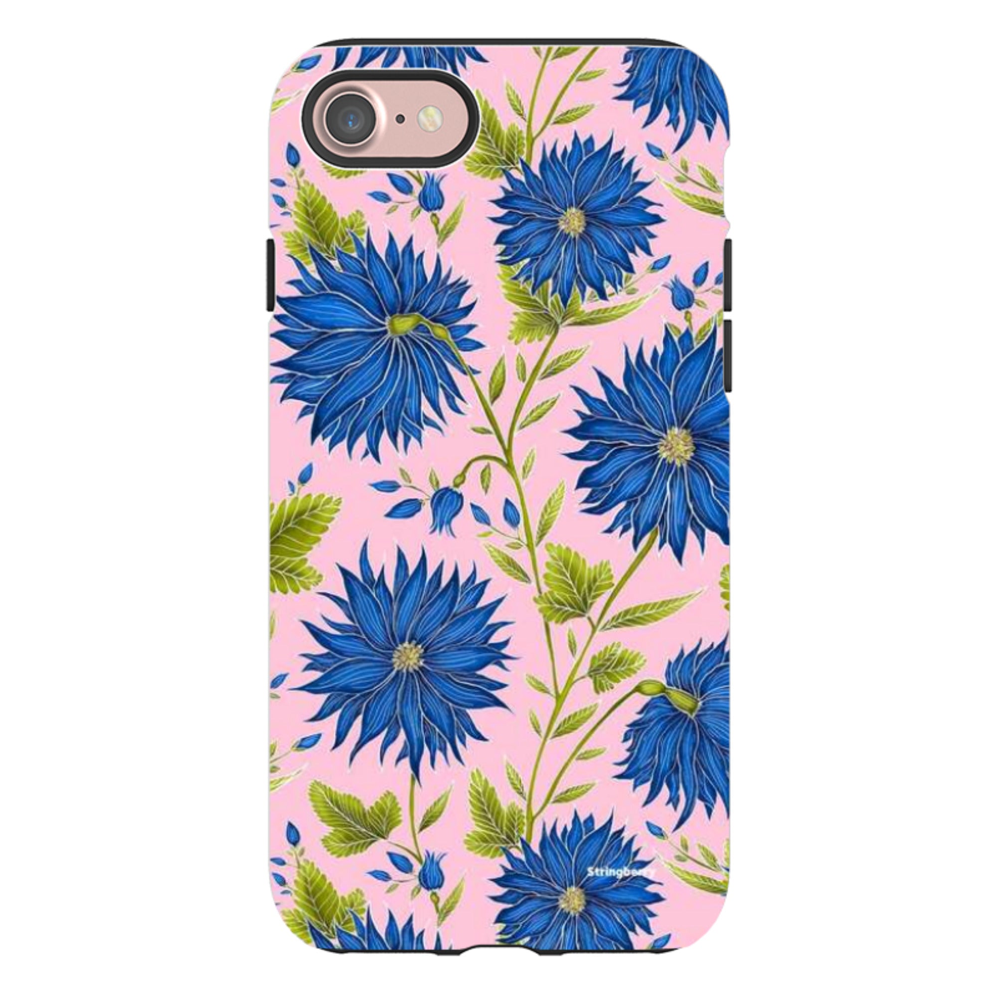 iPhone Tough Case - Blue Flowers Pink By Catherine Rowe