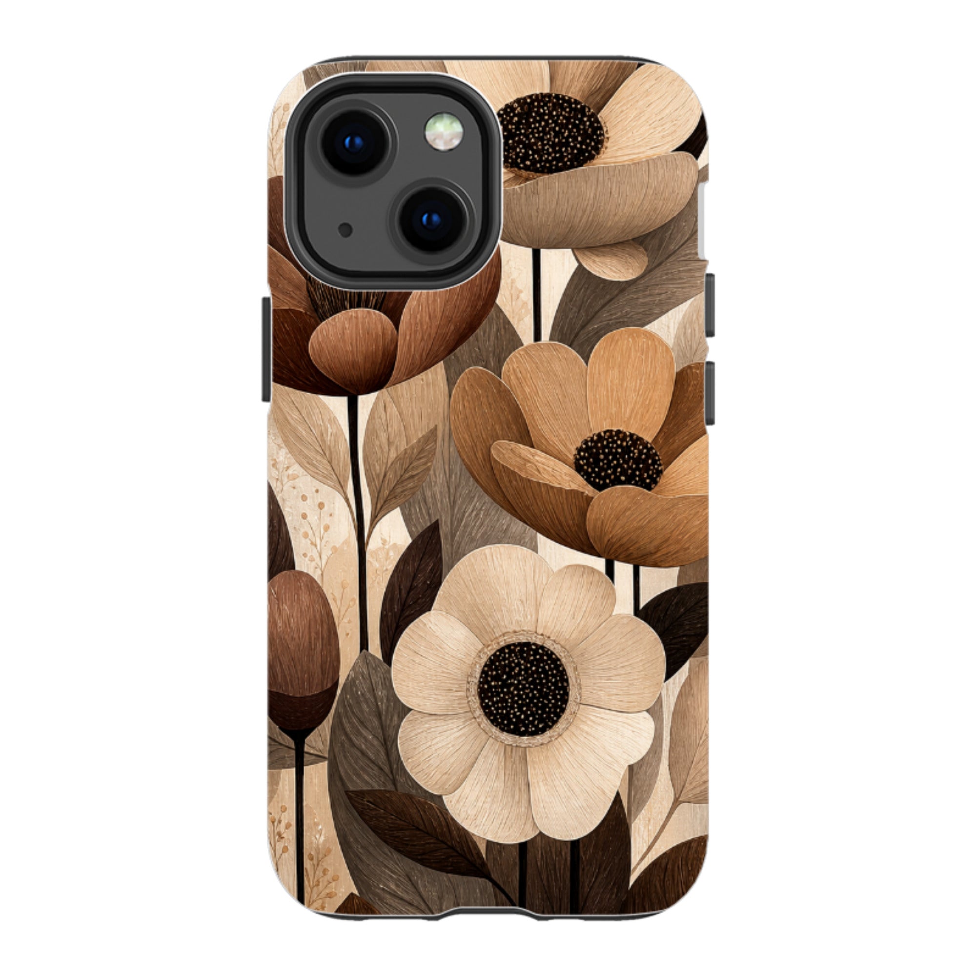 iPhone Tough Case - Chocolate Woodgrain Floral