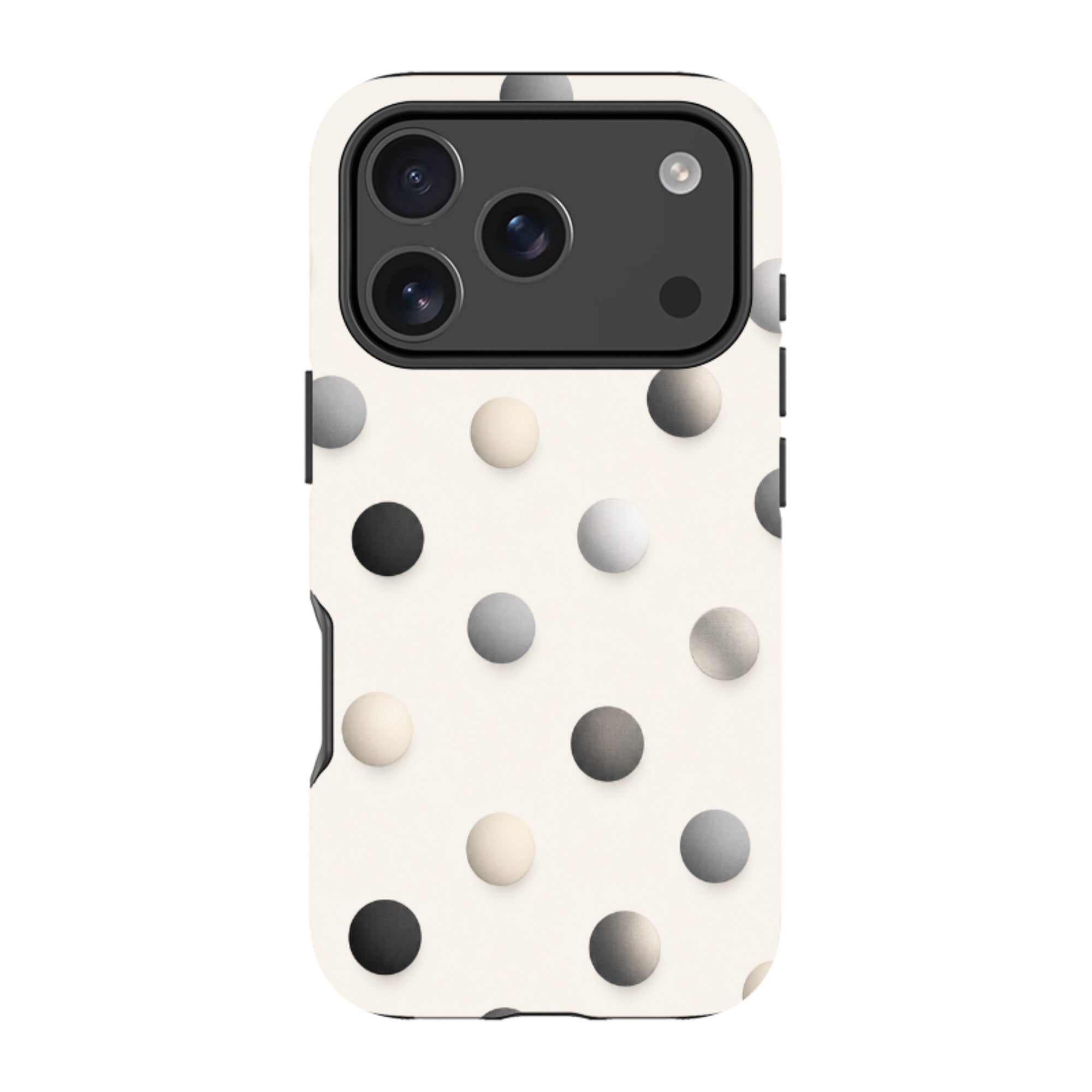 iPhone Tough Case - Cream & Grey Polka Dot