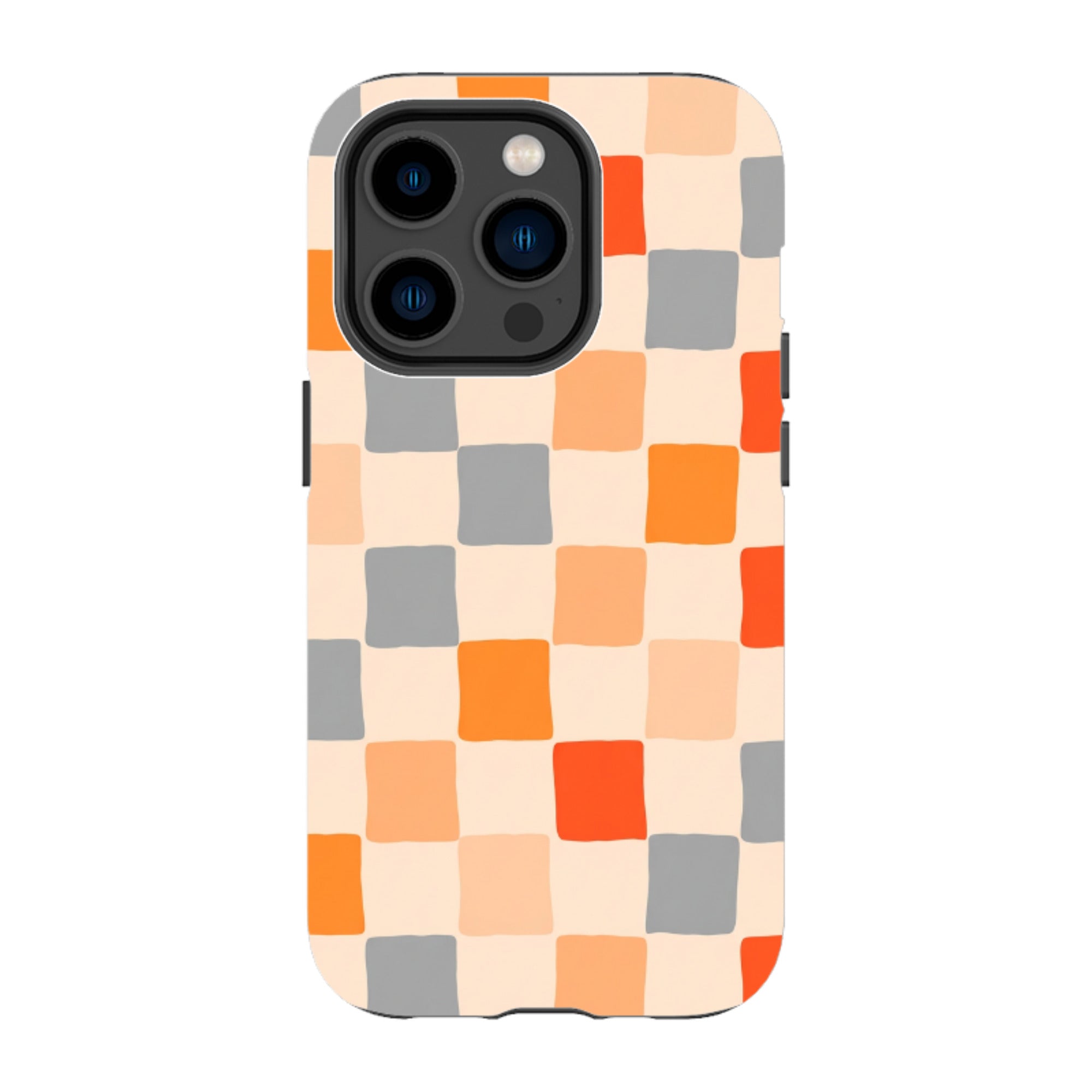 iPhone Tough Case - Orange & Grey Checkerboard