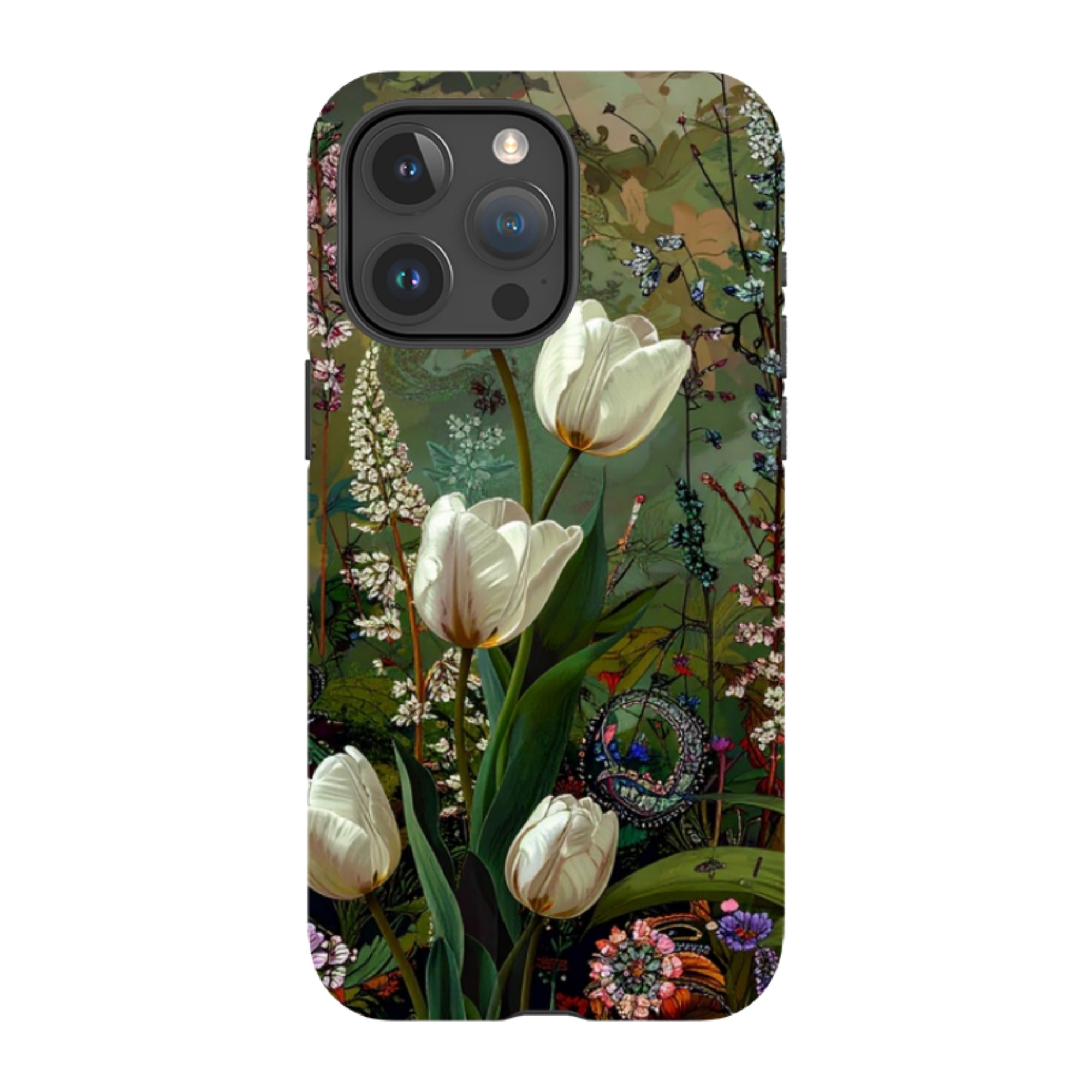 iPhone MagSafe Tough Case - Green Vyne White Tulips