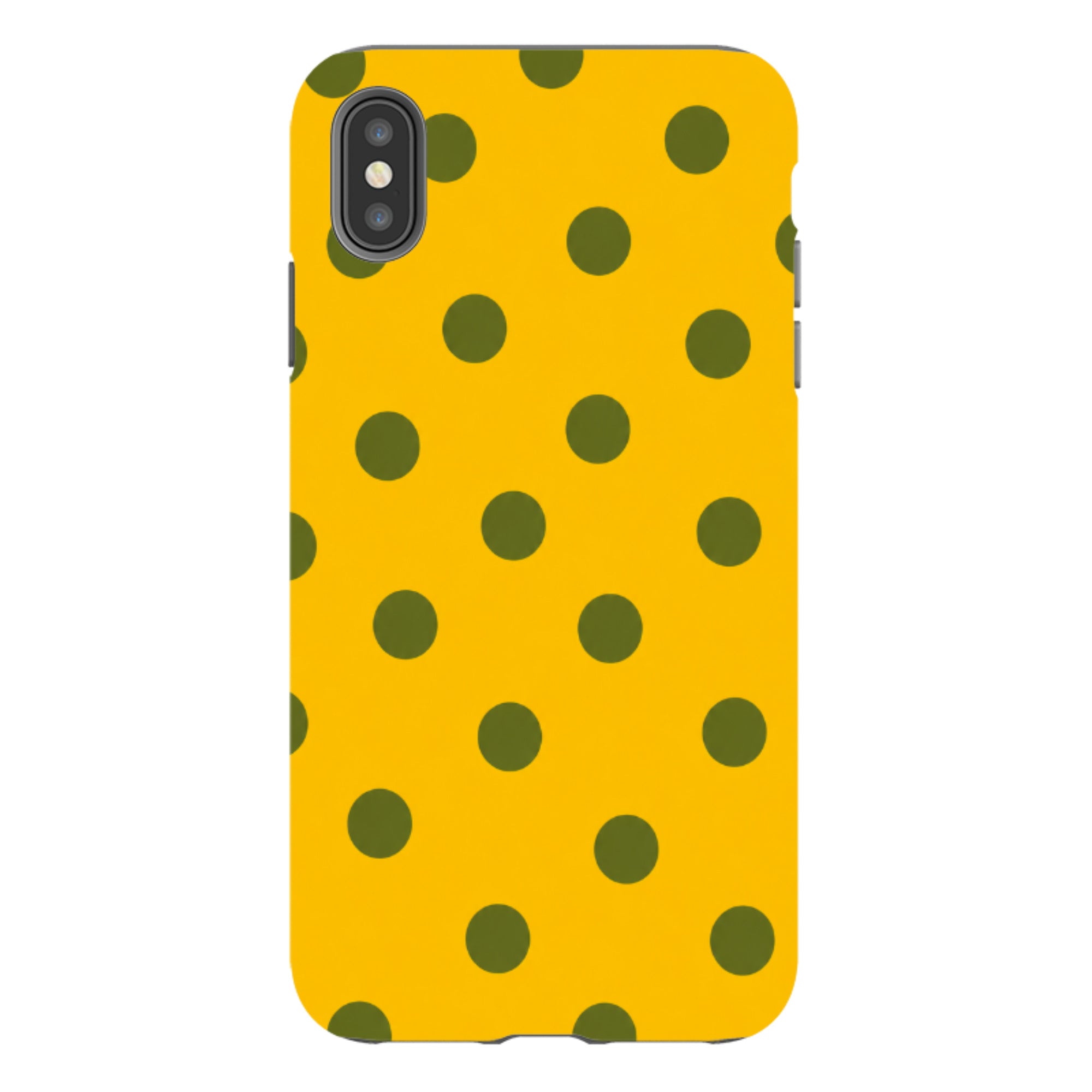 iPhone Tough Case - Mustard Yellow & Olive Green Polka Dot