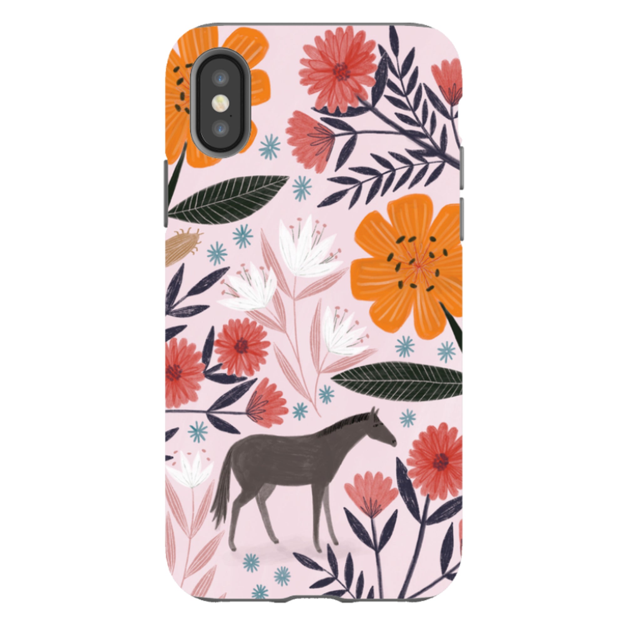 iPhone Tough Case - Pink Horse Floral By Lee Foster Wilson