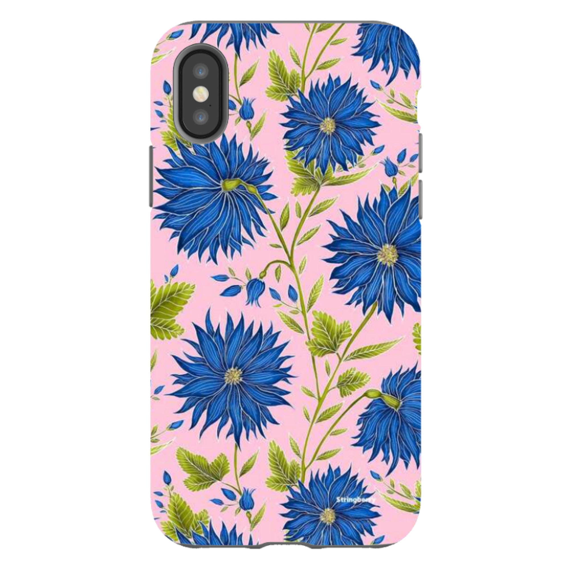 iPhone Tough Case - Blue Flowers Pink By Catherine Rowe