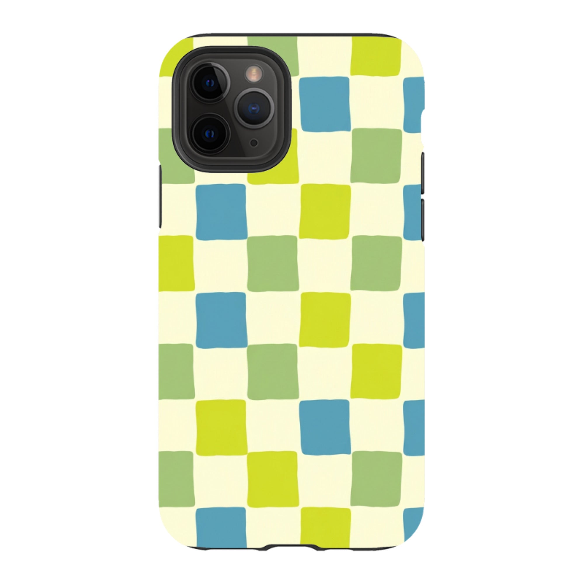 iPhone Tough Case - Lime Green & Blue Checkerboard