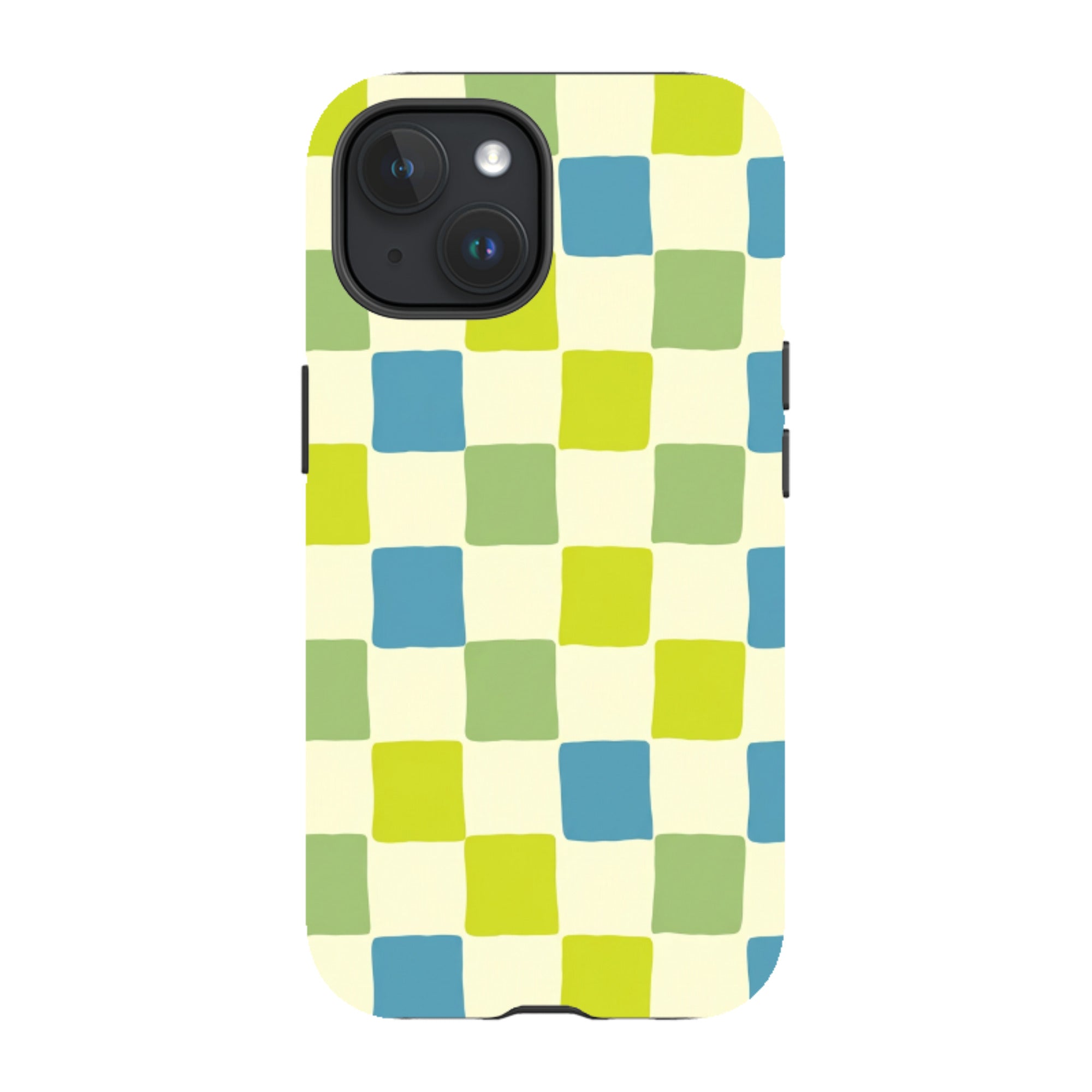 iPhone MagSafe Tough Case - Lime Green & Blue Checkerboard