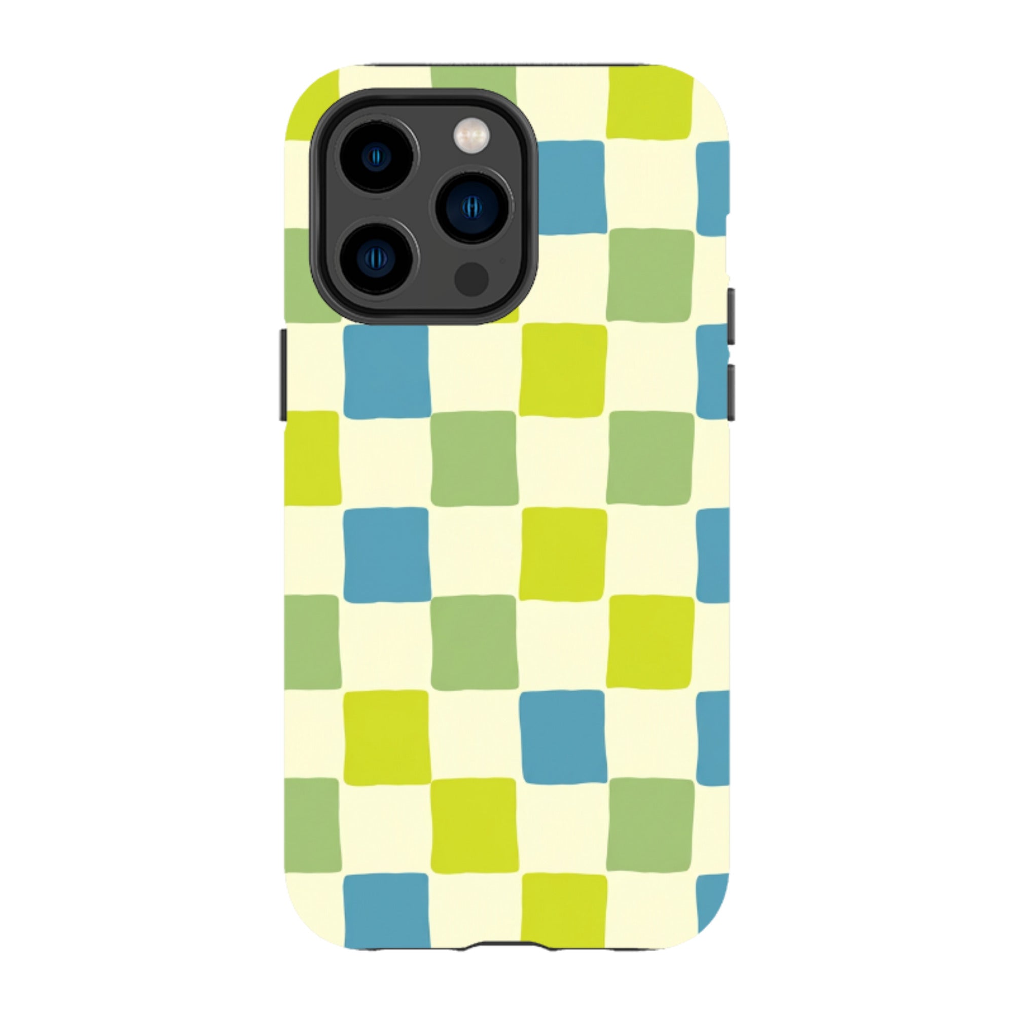 iPhone Tough Case - Lime Green & Blue Checkerboard