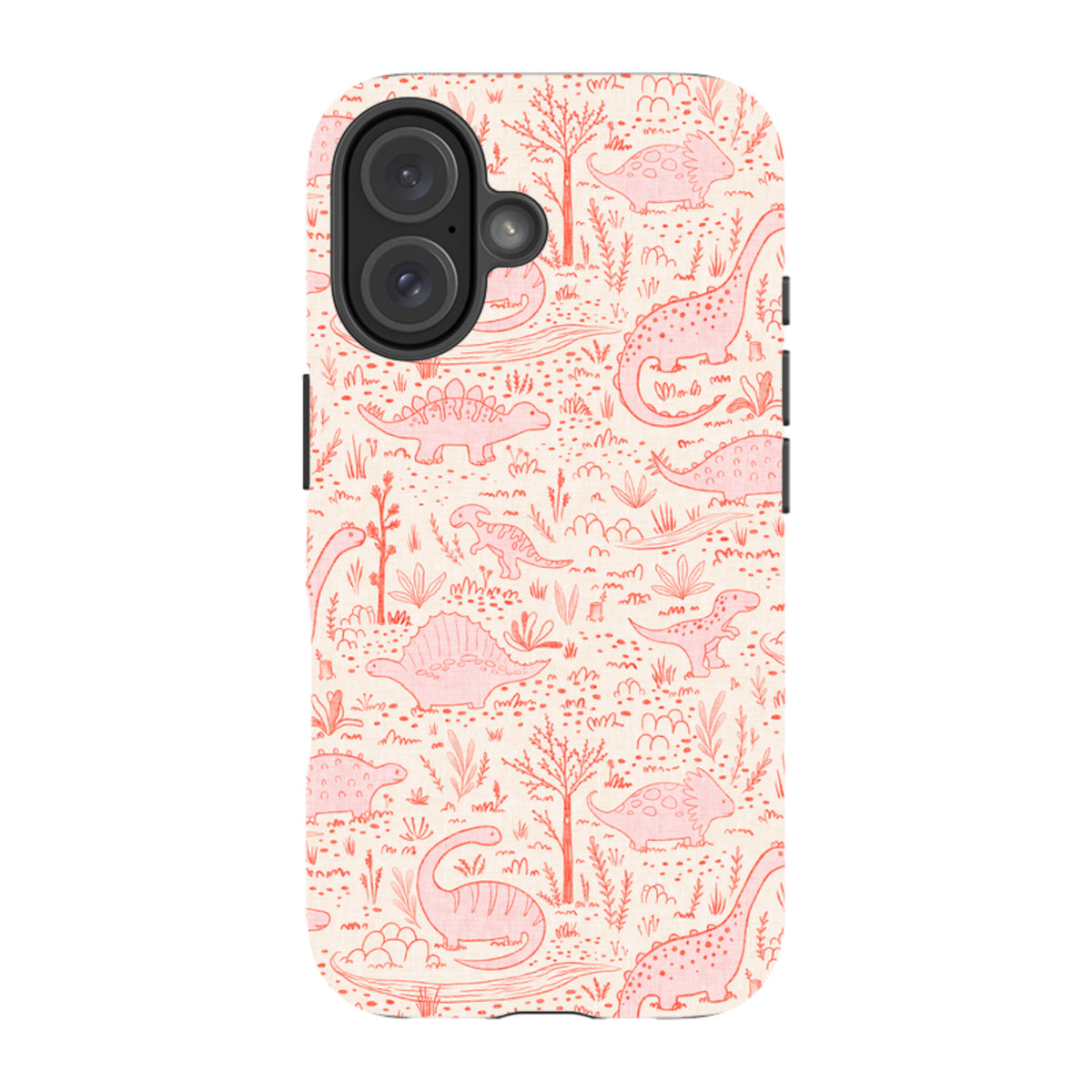 iPhone Tough Case - Dinosaur line Red and Pink By Katherine Quinn