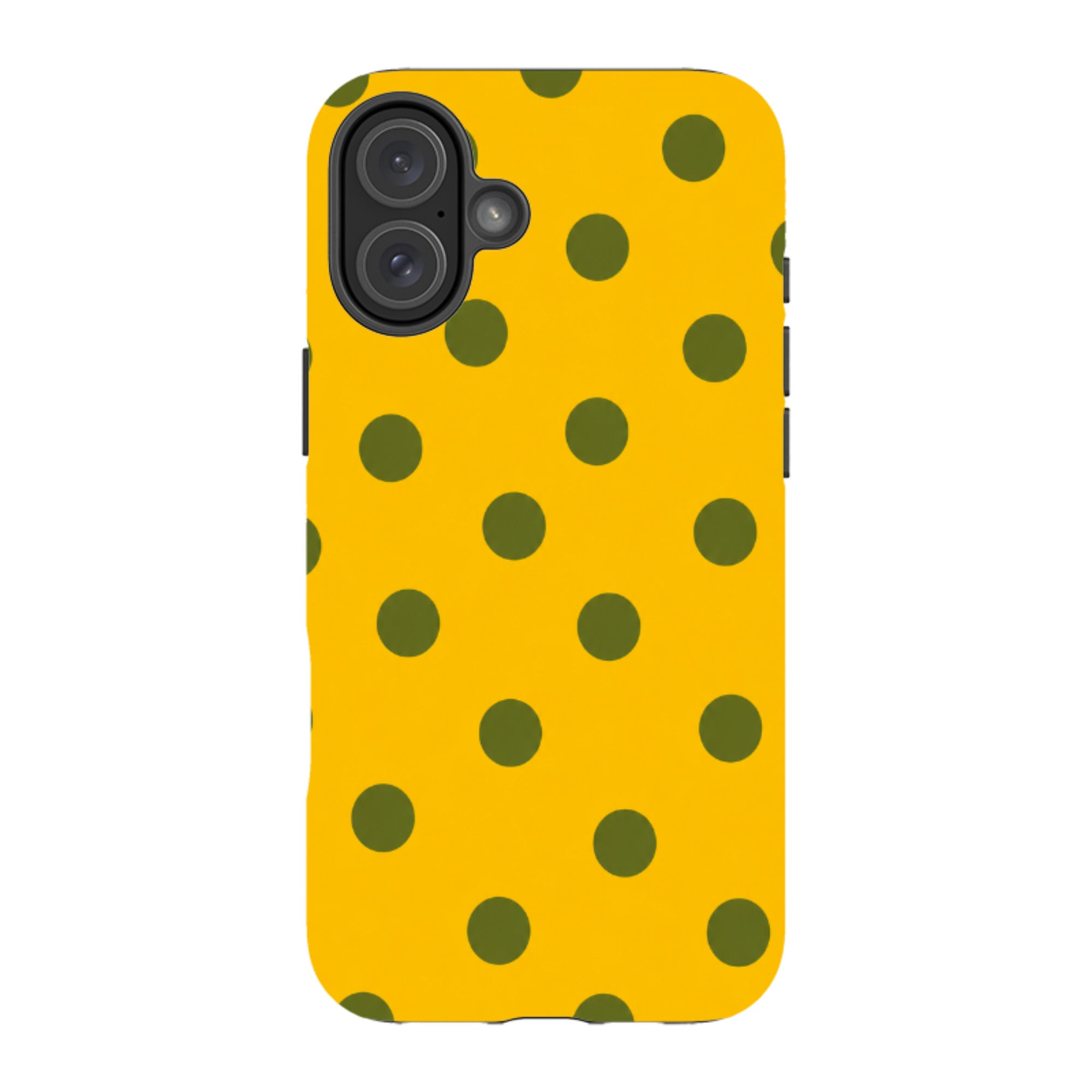 iPhone Tough Case - Mustard Yellow & Olive Green Polka Dot