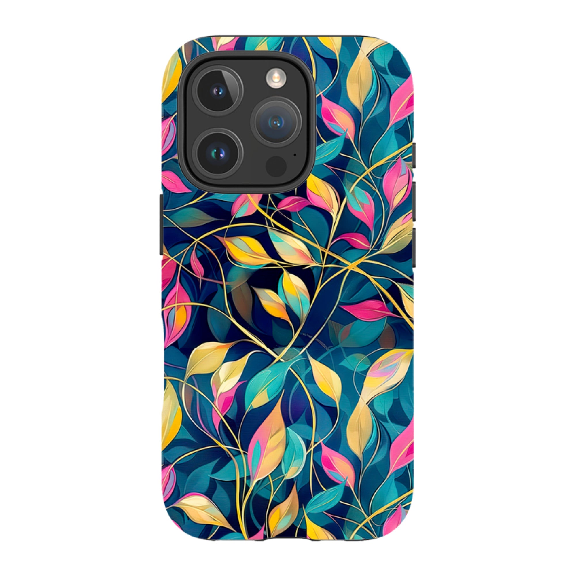 iPhone MagSafe Tough Case - Pink and Teal Leaves