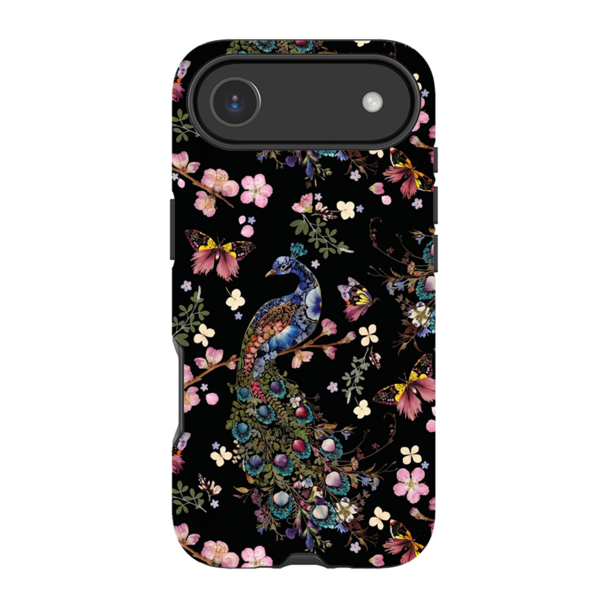iPhone MagSafe Tough Case -  Peacock and Cherry Blossoms Dark By Helen Ahpornsiri