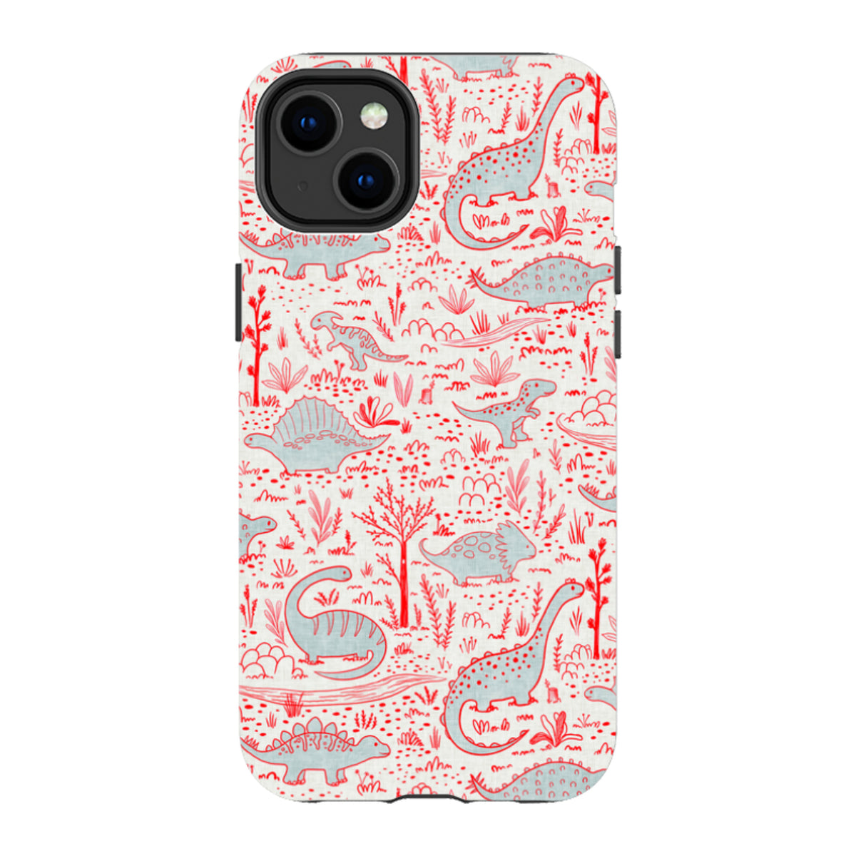 iPhone Tough Case - Dinosaur line Red and Blue By Katherine Quinn