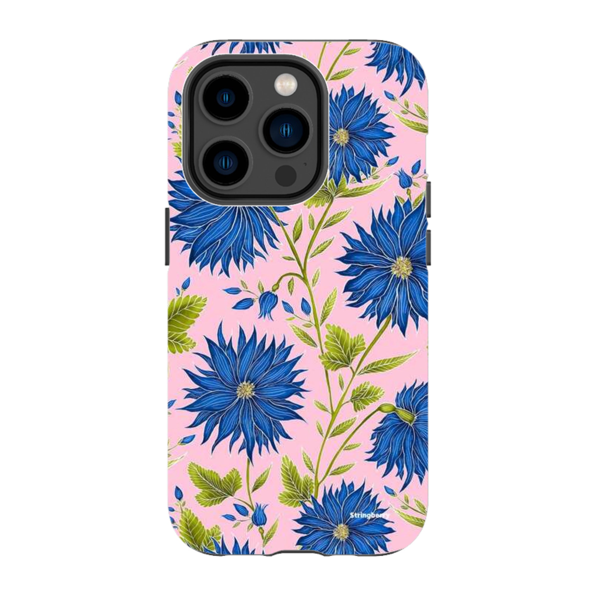 iPhone MagSafe Tough Case - Blue Flowers Pink By Catherine Rowe