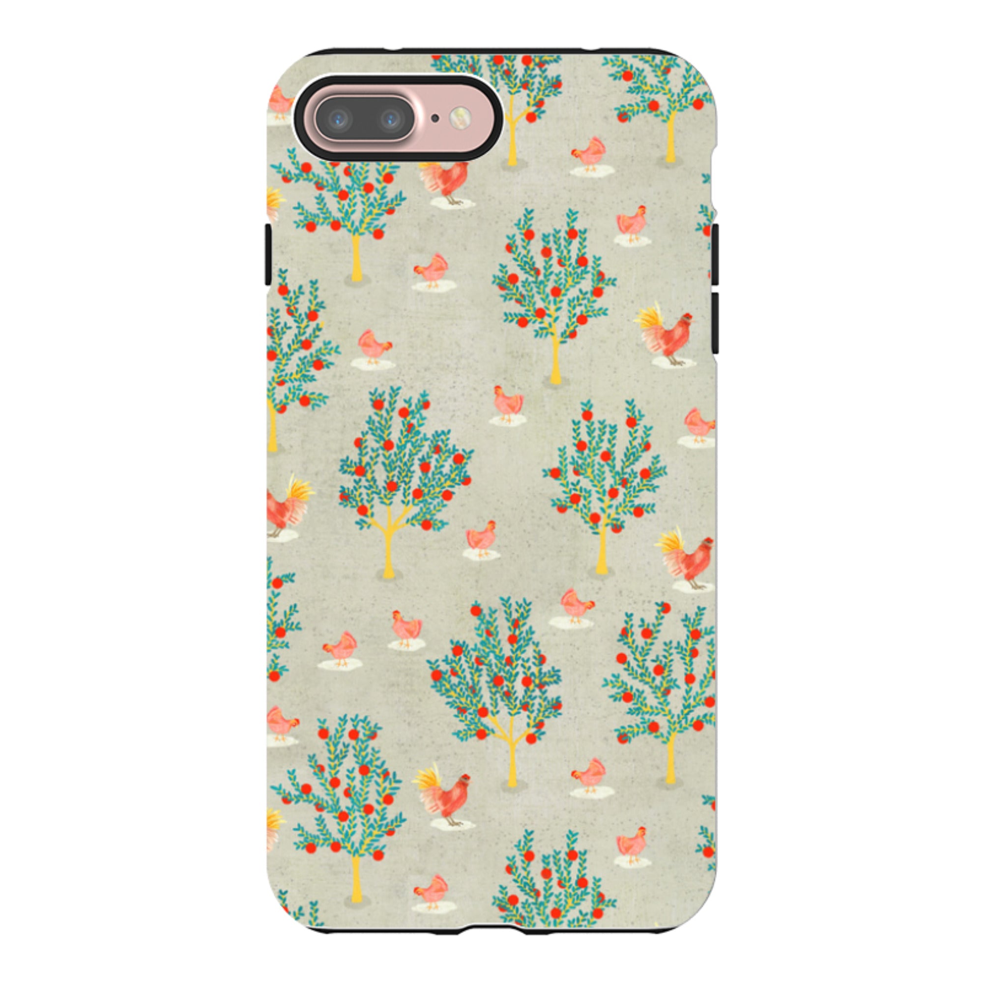 iPhone Tough Case - Apple Trees and Chickens Grey By Katherine Quinn