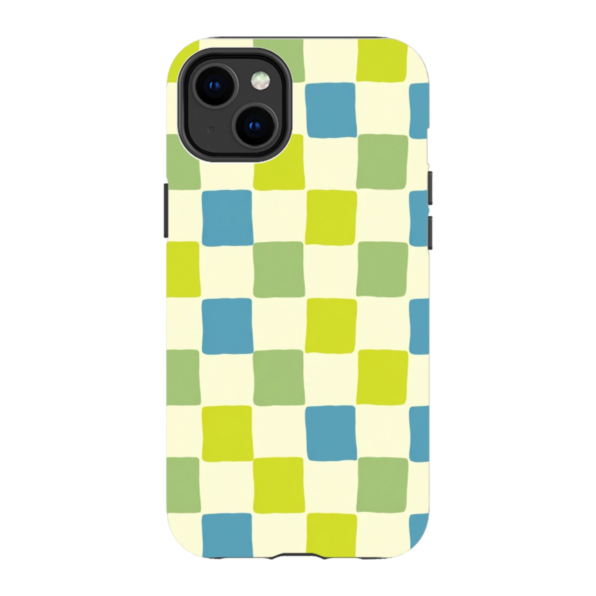 iPhone Tough Case - Lime Green & Blue Checkerboard