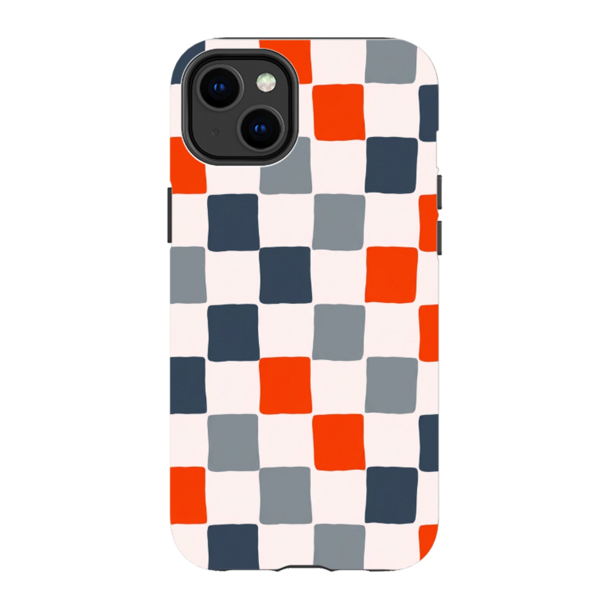 iPhone Tough Case - Orange & Navy Checkerboard