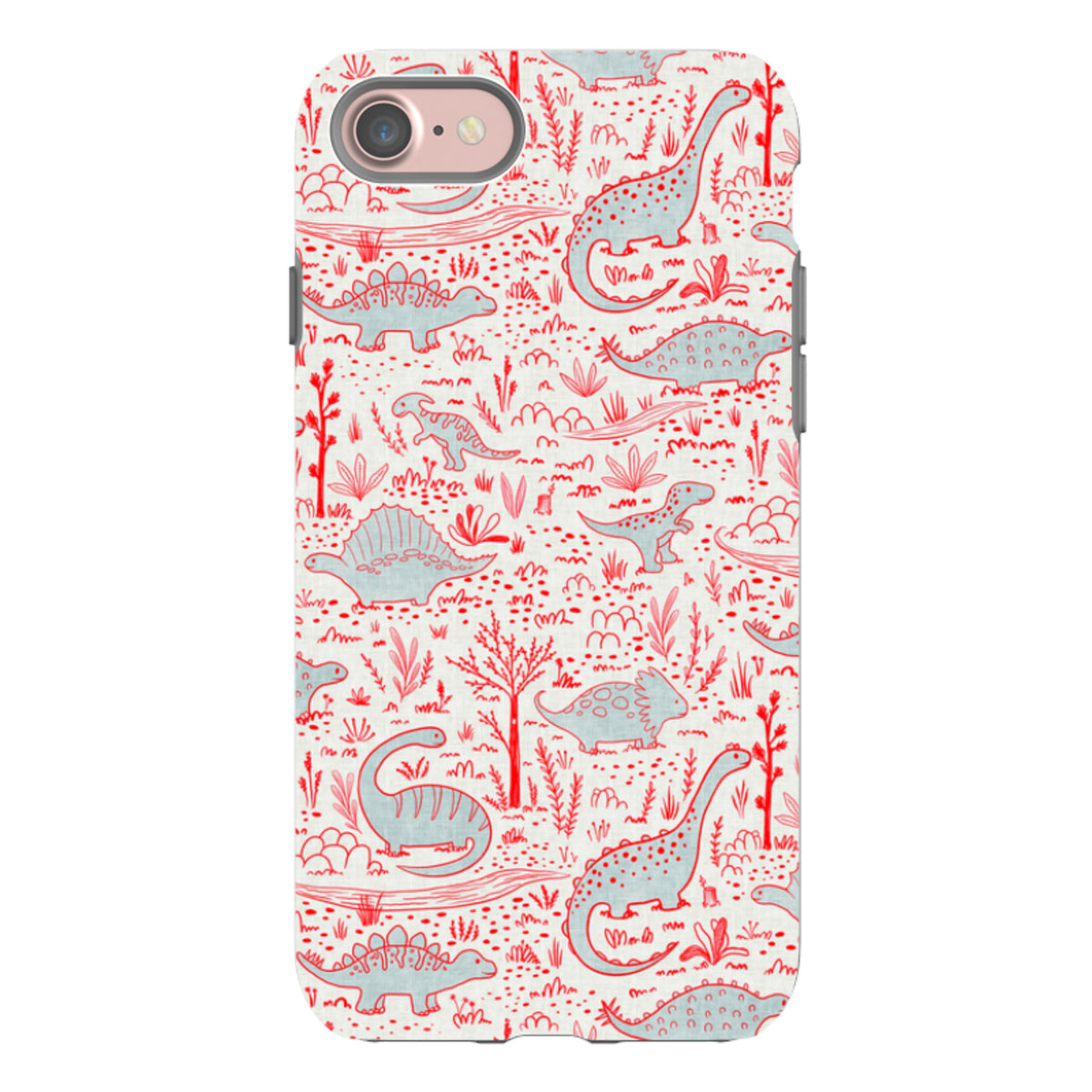 iPhone Tough Case - Dinosaur line Red and Blue By Katherine Quinn