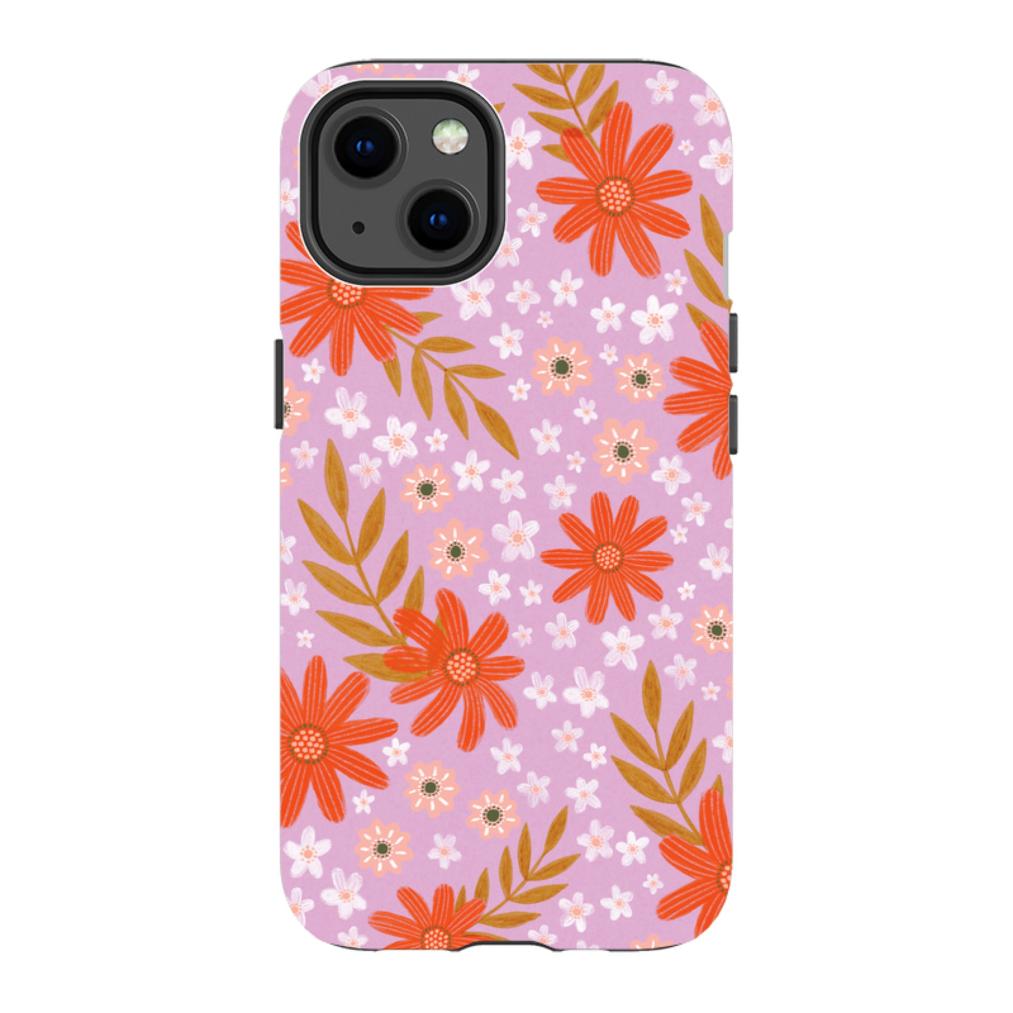 iPhone Tough Case - Lilac and Red Floral Pattern By Lee Foster Wilson