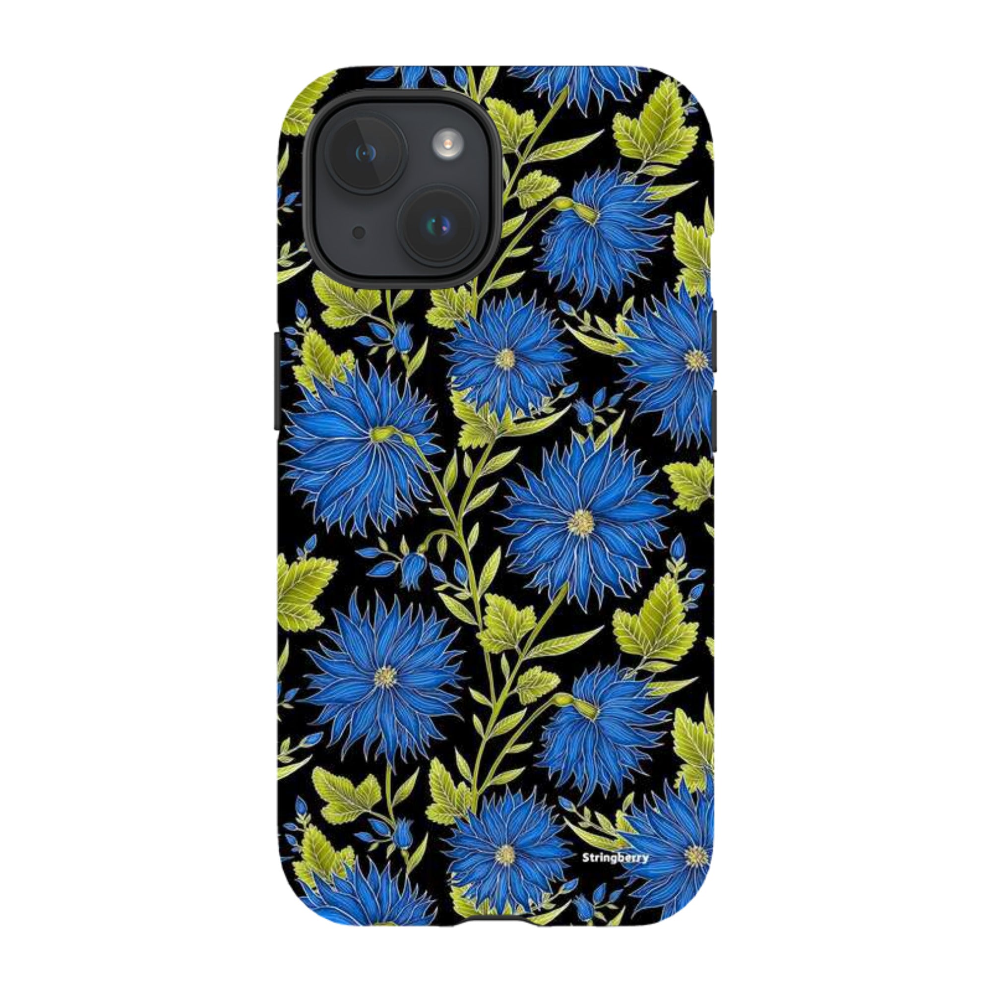 iPhone MagSafe Tough Case - Blue Flowers Black By Catherine Rowe