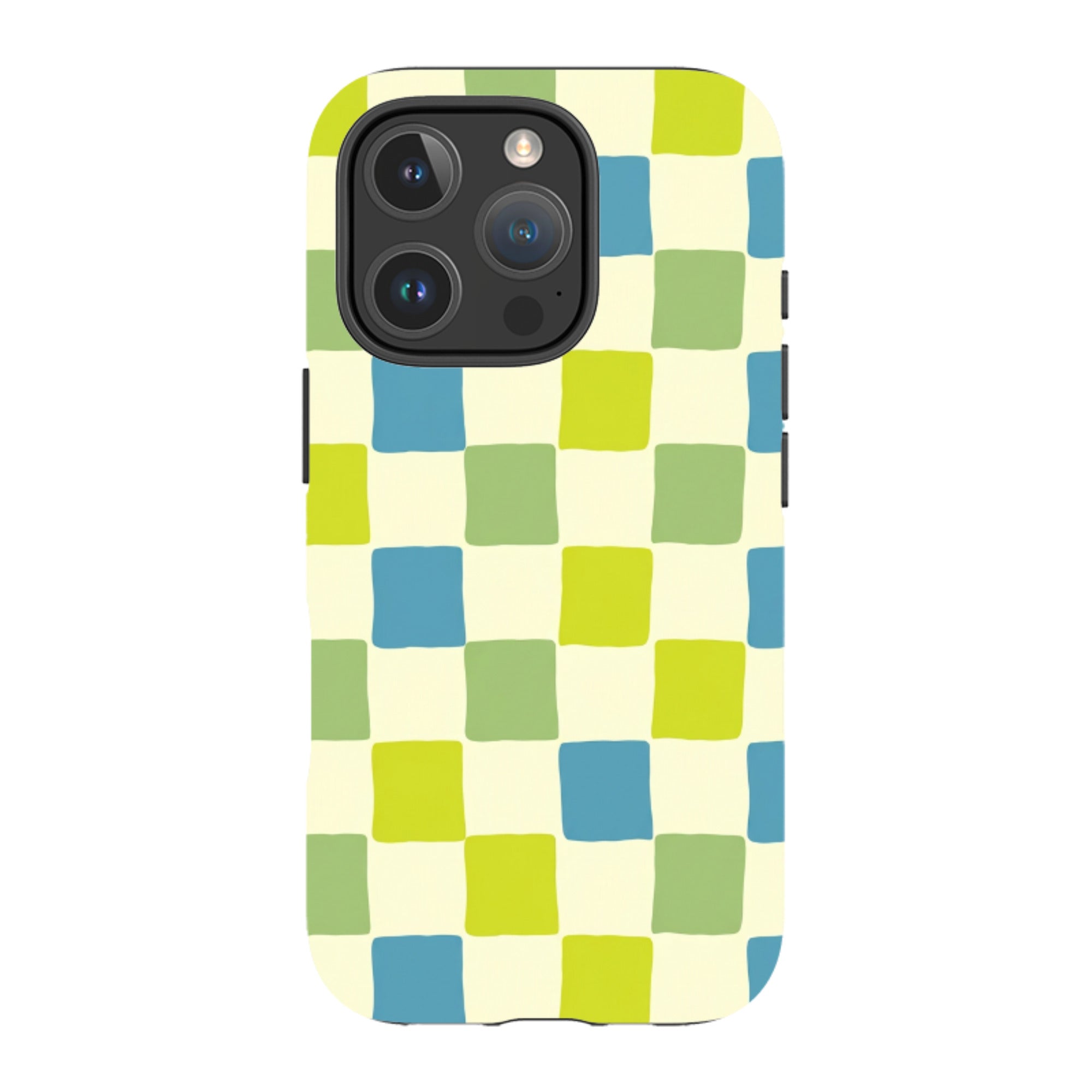iPhone Tough Case - Lime Green & Blue Checkerboard