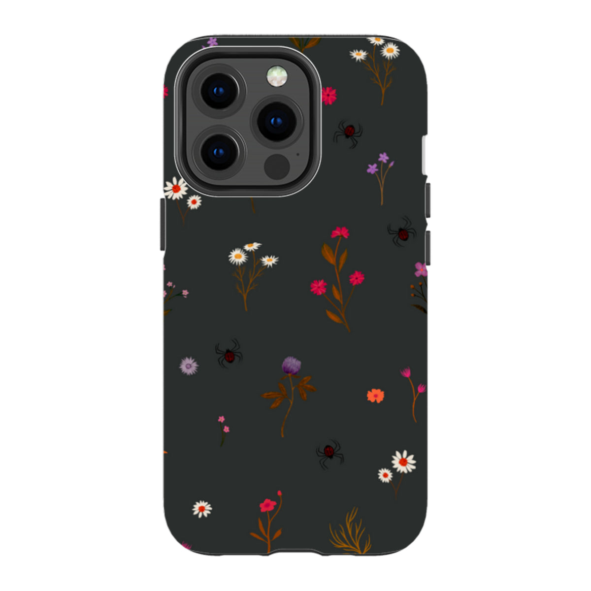 iPhone Tough Case - Florals and Spiders - Charcoal By Katherine Quinn