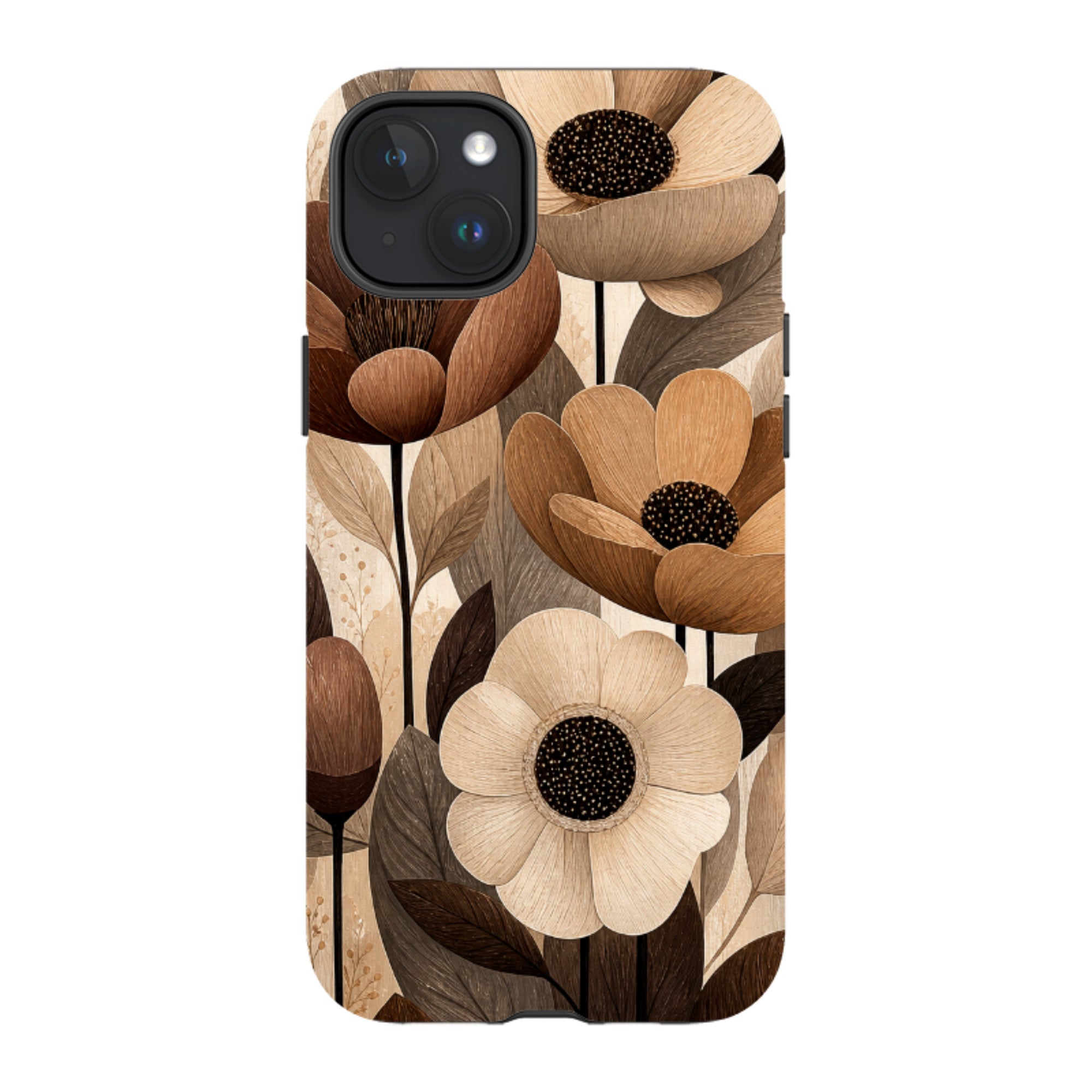 iPhone MagSafe Tough Case - Chocolate Woodgrain Floral