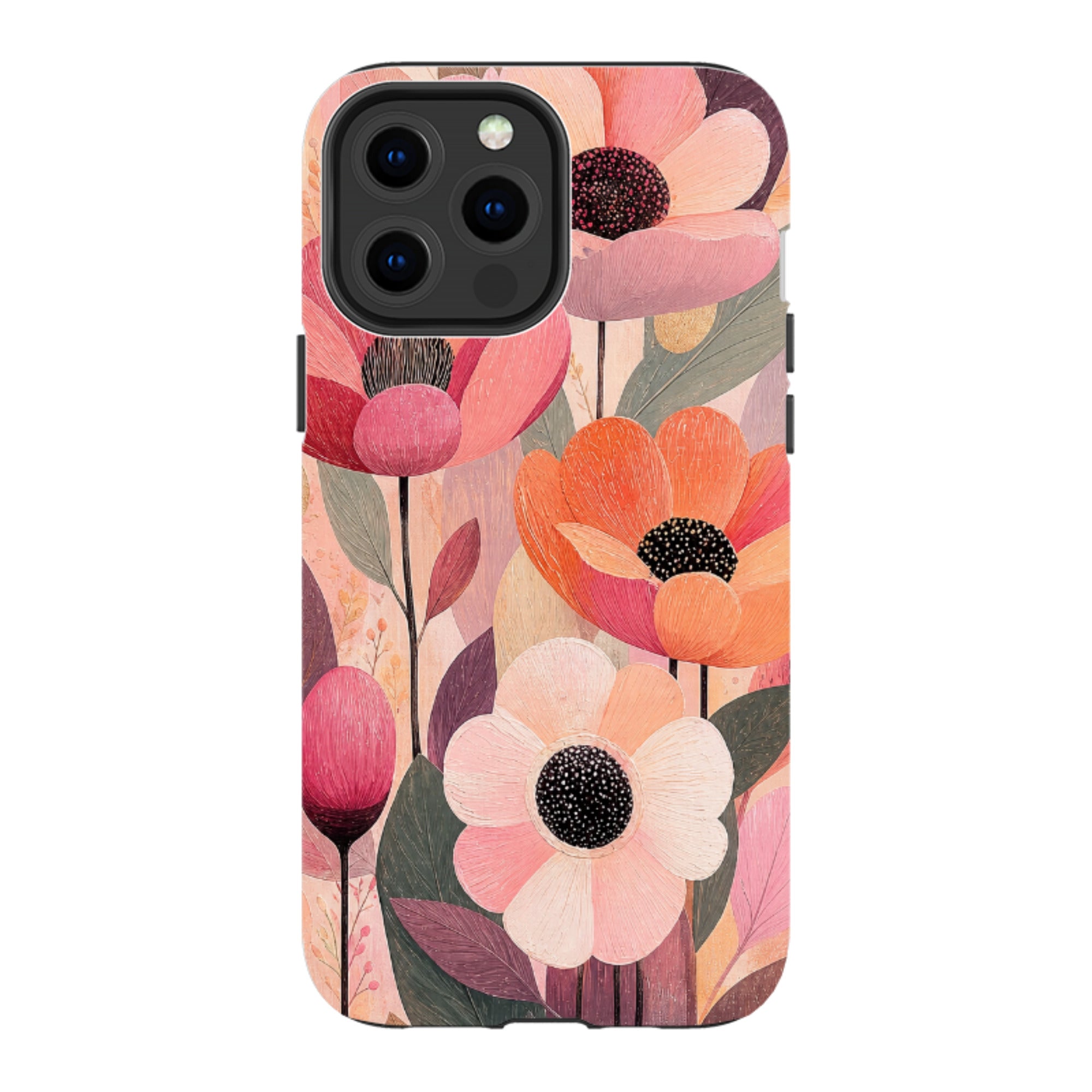 iPhone Tough Case - Peach Woodgrain Floral