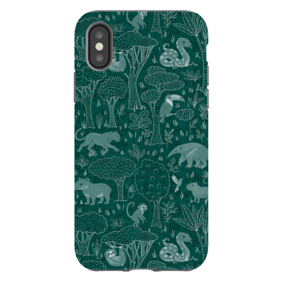 iPhone Tough Case - Tropical Jungle Animals teal By Katherine Quinn