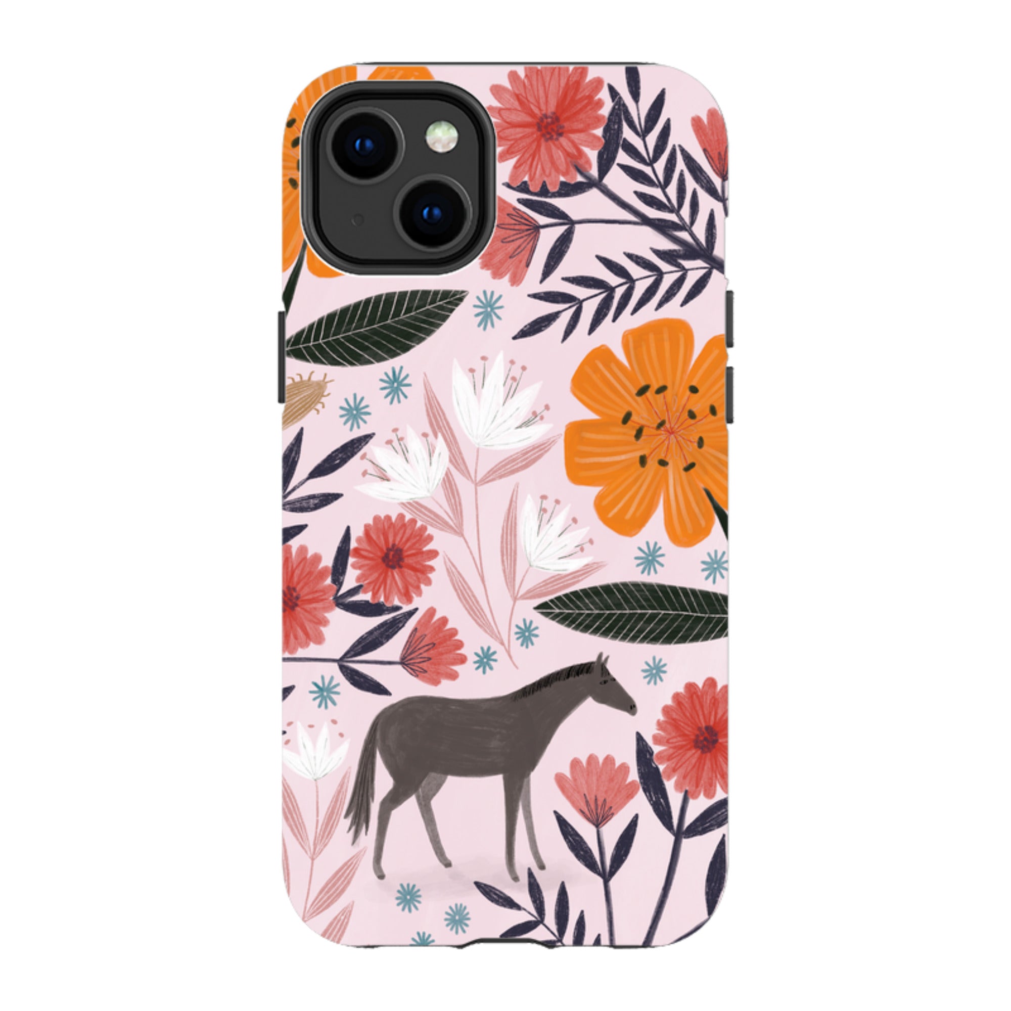 iPhone Tough Case - Pink Horse Floral By Lee Foster Wilson