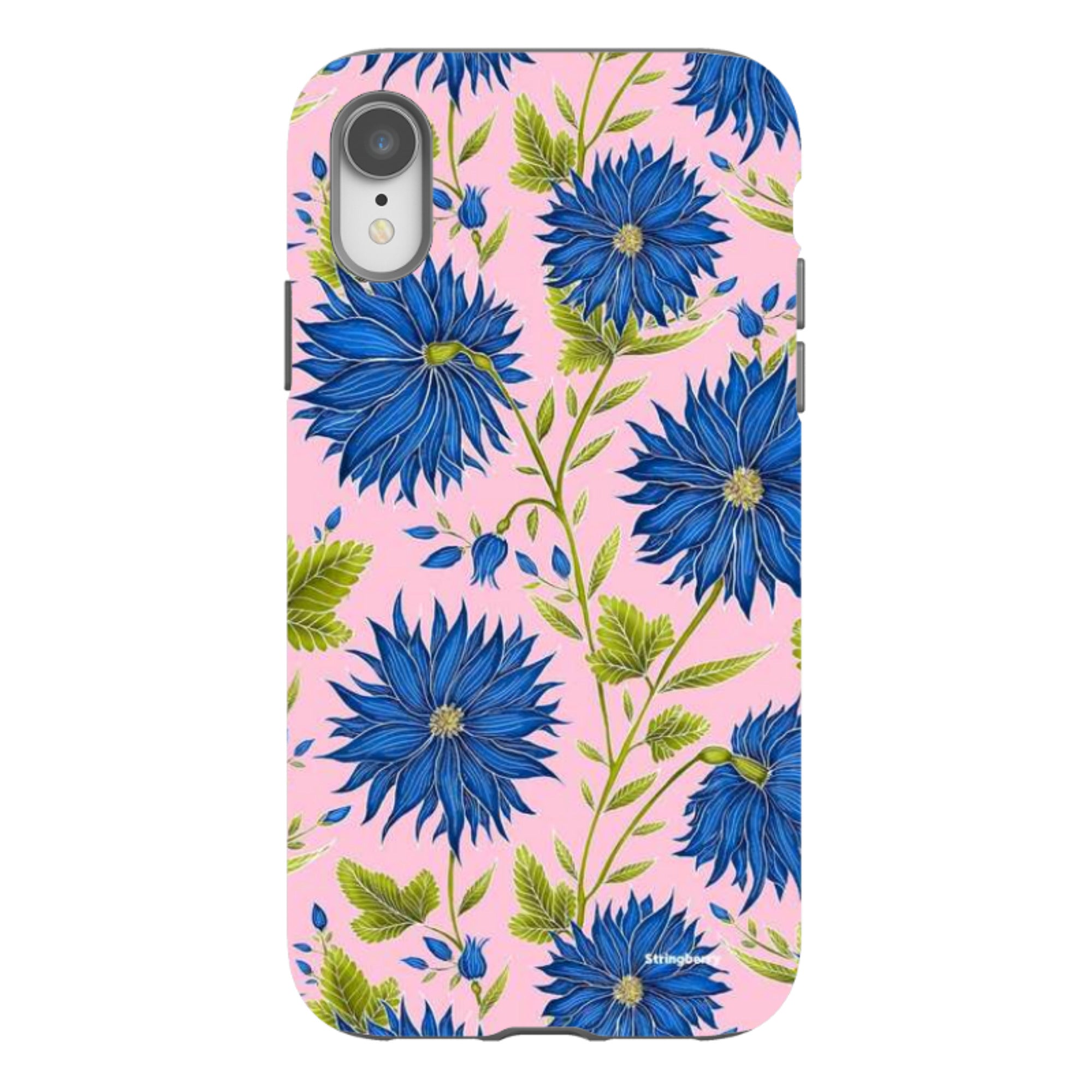 iPhone Tough Case - Blue Flowers Pink By Catherine Rowe