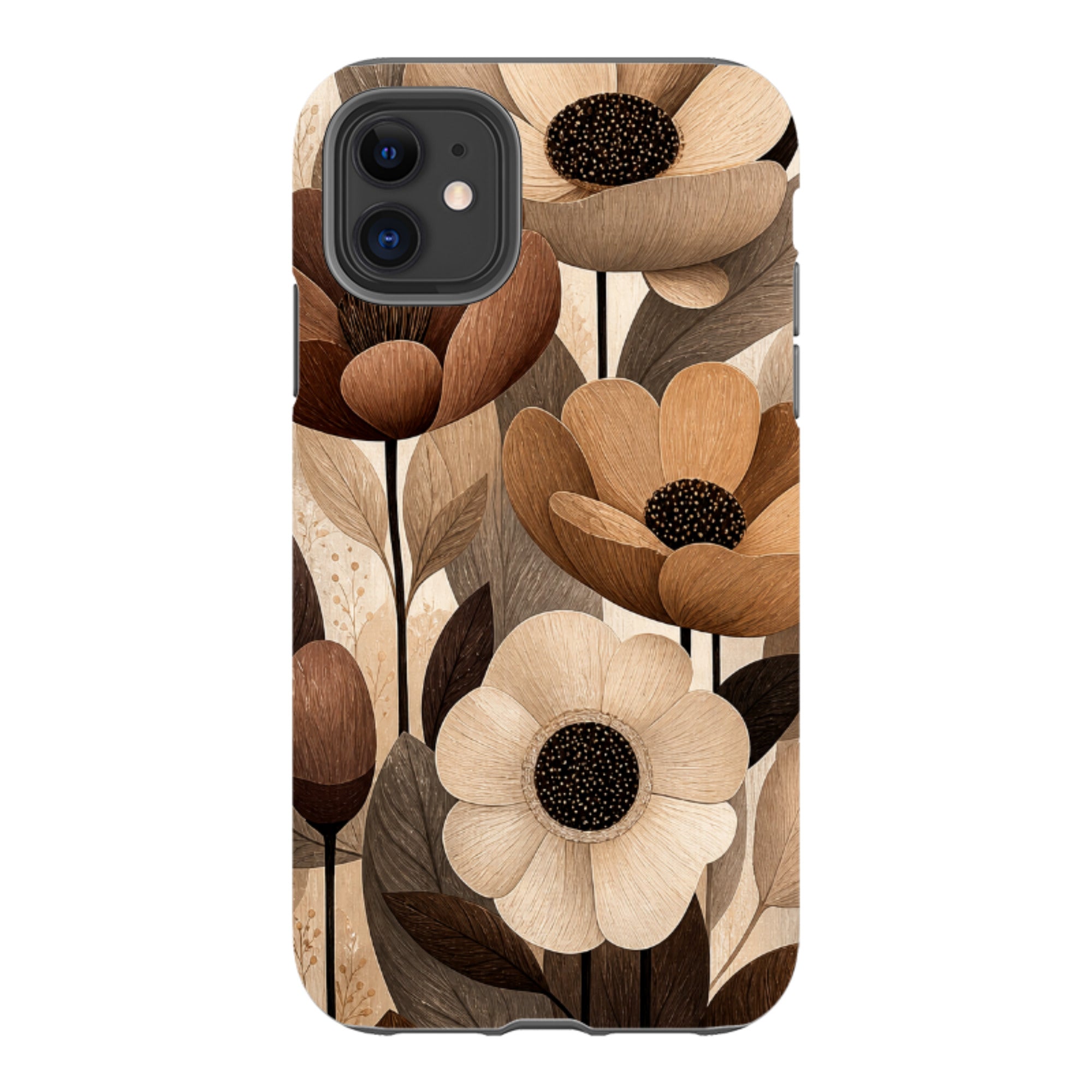 iPhone Tough Case - Chocolate Woodgrain Floral