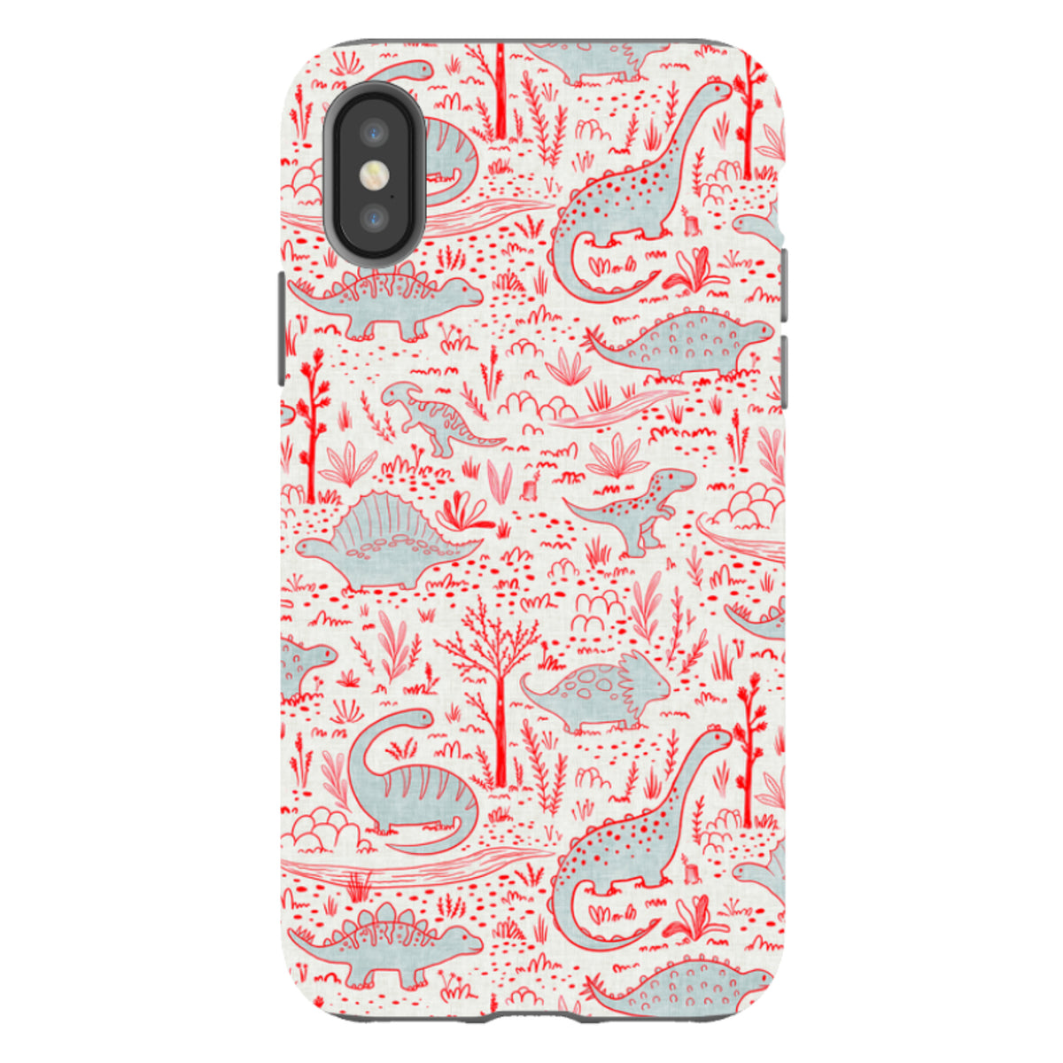 iPhone Tough Case - Dinosaur line Red and Blue By Katherine Quinn